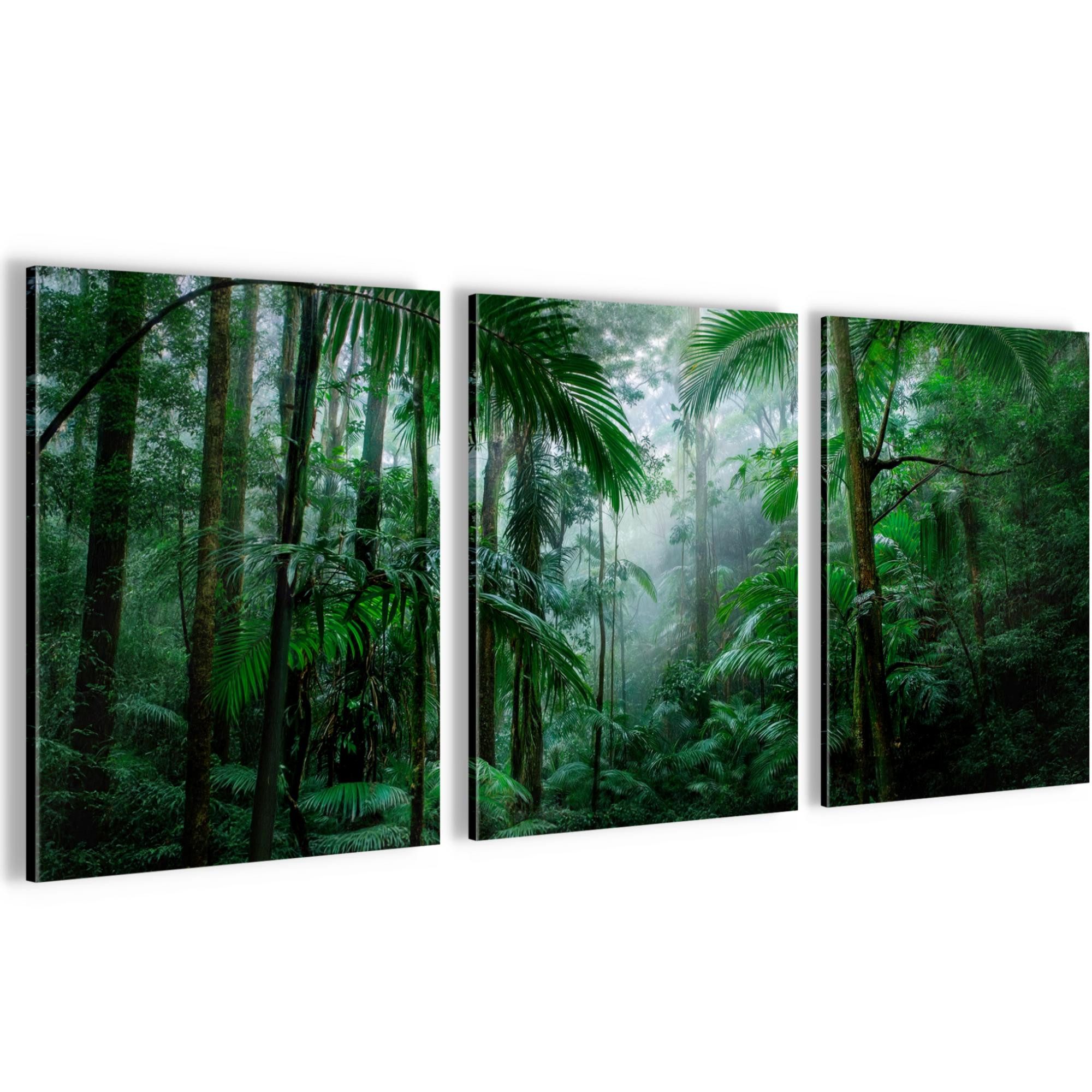 Novart Wandbild Wald Natur Bilder Set 3 Teilig Wohnzimmer Schlafzimmer Deko, Tropischer Wald