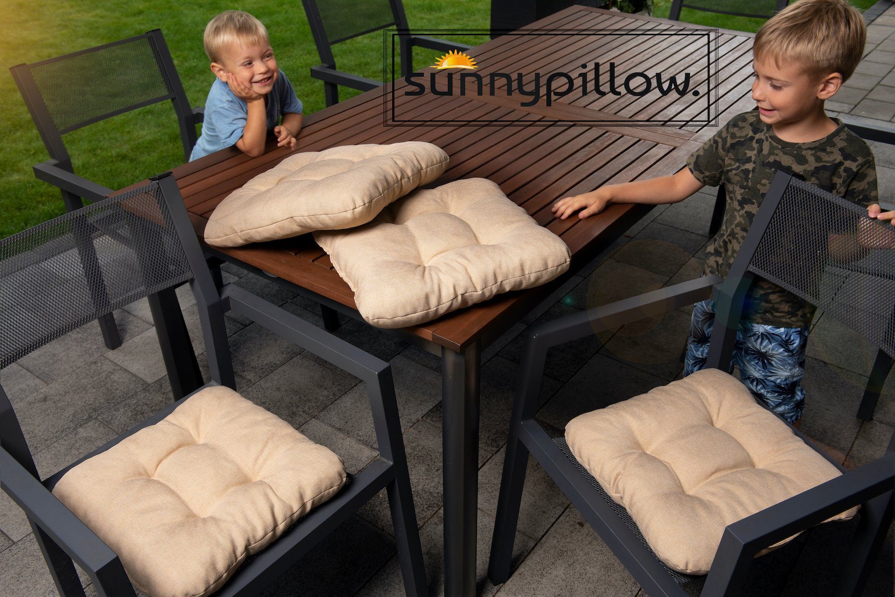sunnypillow Stuhlkissen 4er Set Stuhlkissen 45x45 cm Bequeme 8cm, Polsterauflage Auflage für Stühle / Bänke