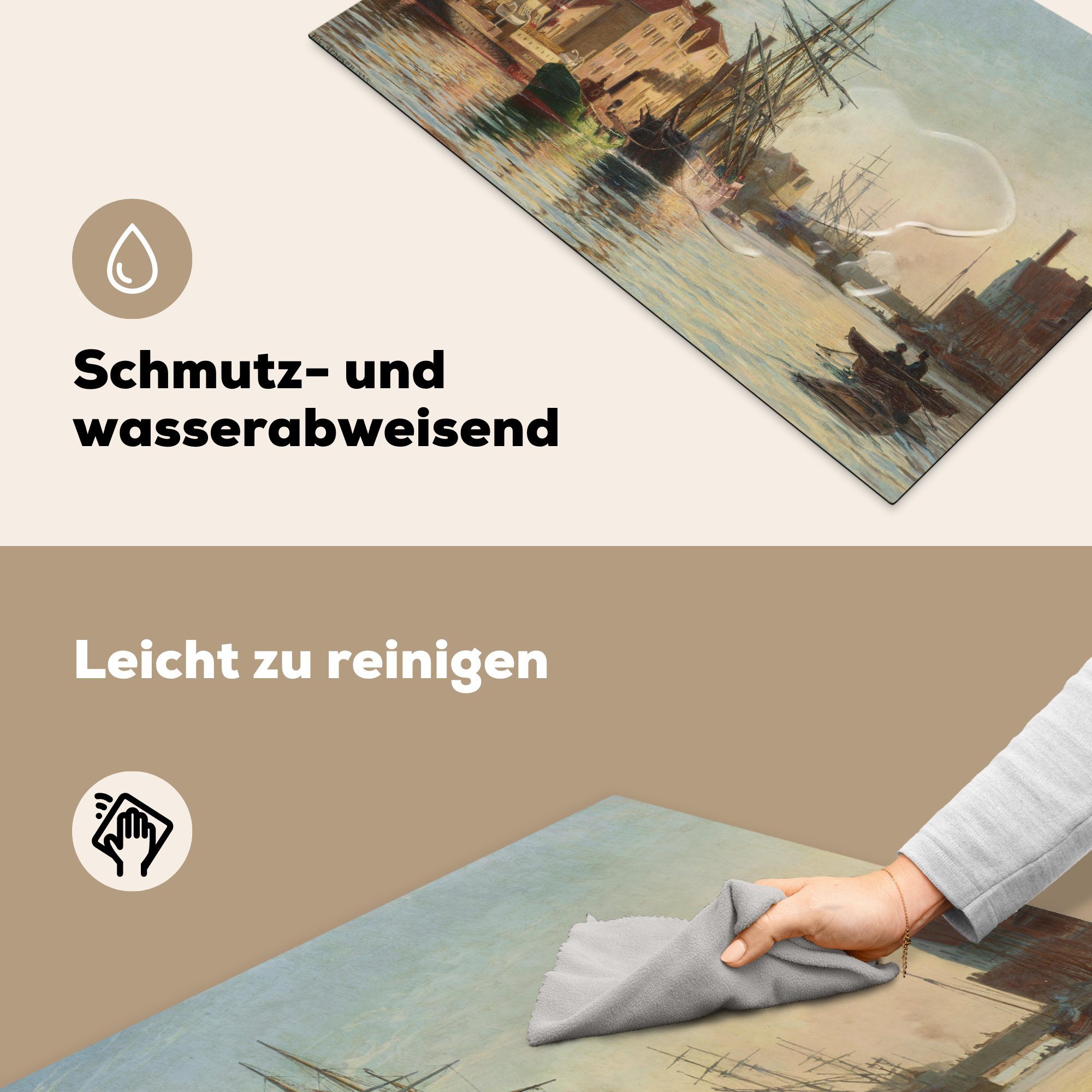 Ceranfeldabdeckung Schutz die 81x52 Induktionskochfeld MuchoWow Hafen küche, von Gemälde Vilhelm (1 - tlg), für Vinyl, Arnesen, Herdblende-/Abdeckplatte von Kopenhagen cm,