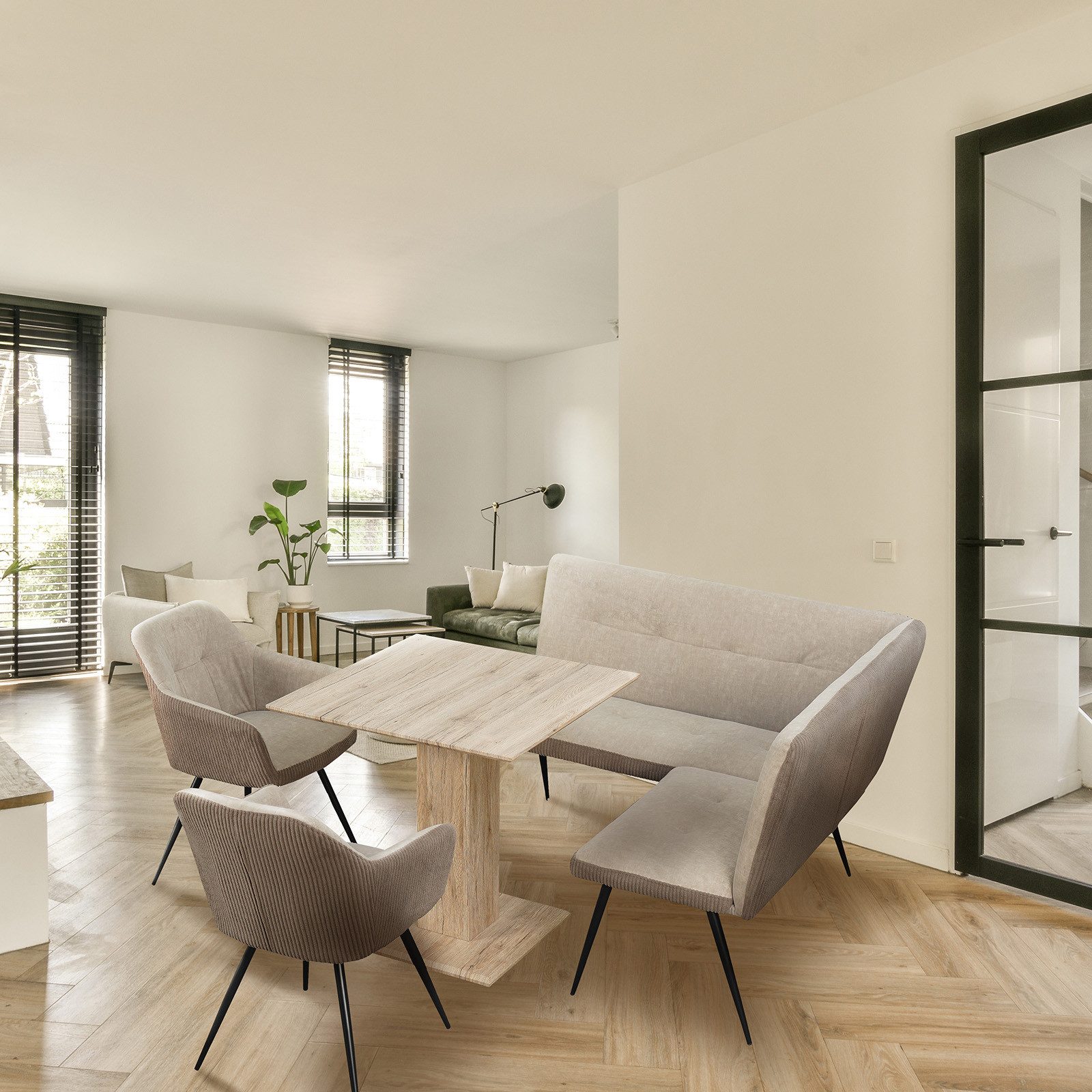 HTI-Living Eckbankgruppe Sitzgruppe Taupe/Cord Joschka, (Set, 4-tlg., 1 Esstisch, 1 Eckbank, 2 Stühle), Esstisch Eckbank und Esszimmerstühle in Cord