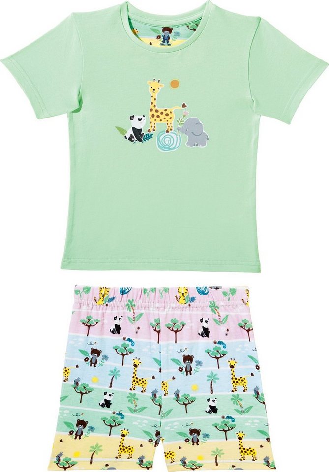 Erwin Müller Pyjama Kinder-Shorty Single-Jersey gemustert/Tiermotive: Giraffe, Panda, Elefant