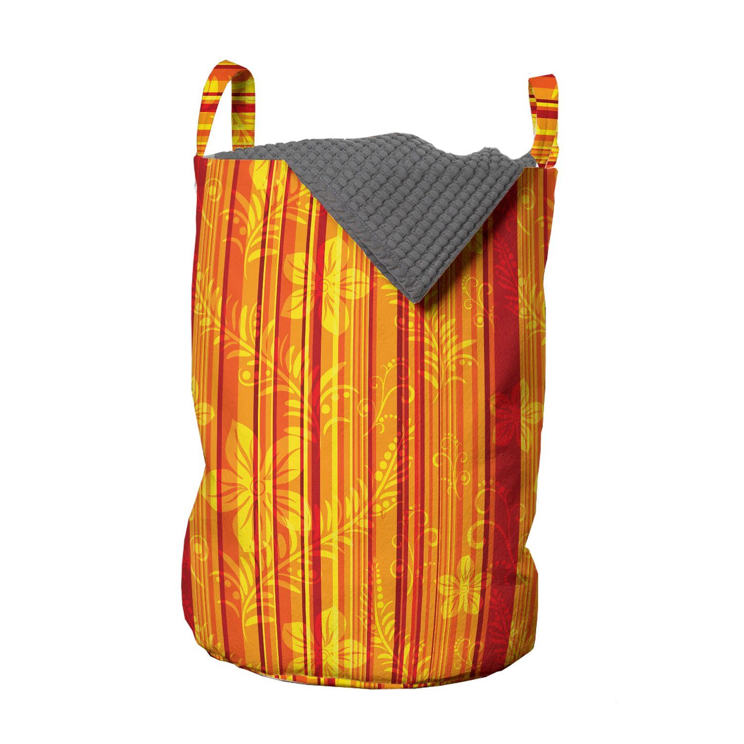 Floral Wäschekorb Griffen für Vertikale Streifen Waschsalons, mit Abakuhaus Orange Kordelzugverschluss Wäschesäckchen