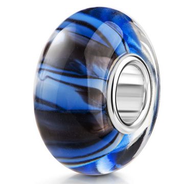 Materia Bead Glasperle Streifen Linien Blau Schwarz 959, Kern aus 925 Sterling Silber
