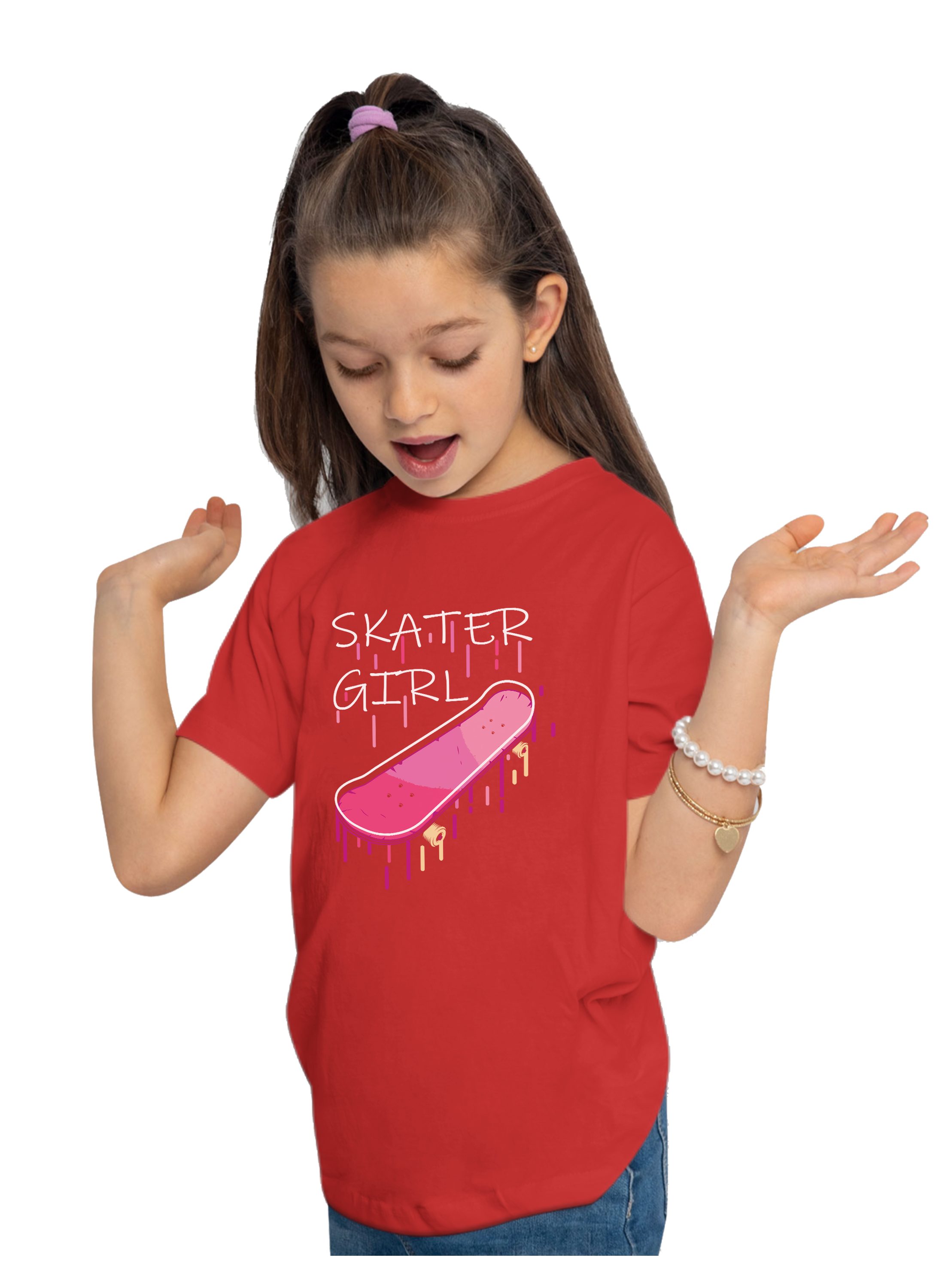 MyDesign24 T-Shirt Mädchen Print Shirt Skateboard mit Skater Girl Print Bedrucktes Kinder Skateboard T-Shirt i526