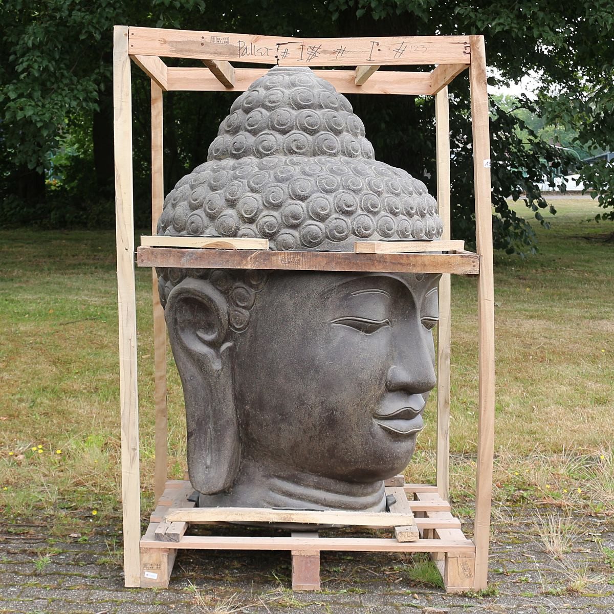 Oriental Galerie Dekofigur Buddha Kopf Figur Gartenfigur aus Lavastein Schwarz 120 cm (1 St), Frostsicher für Innen und Außen