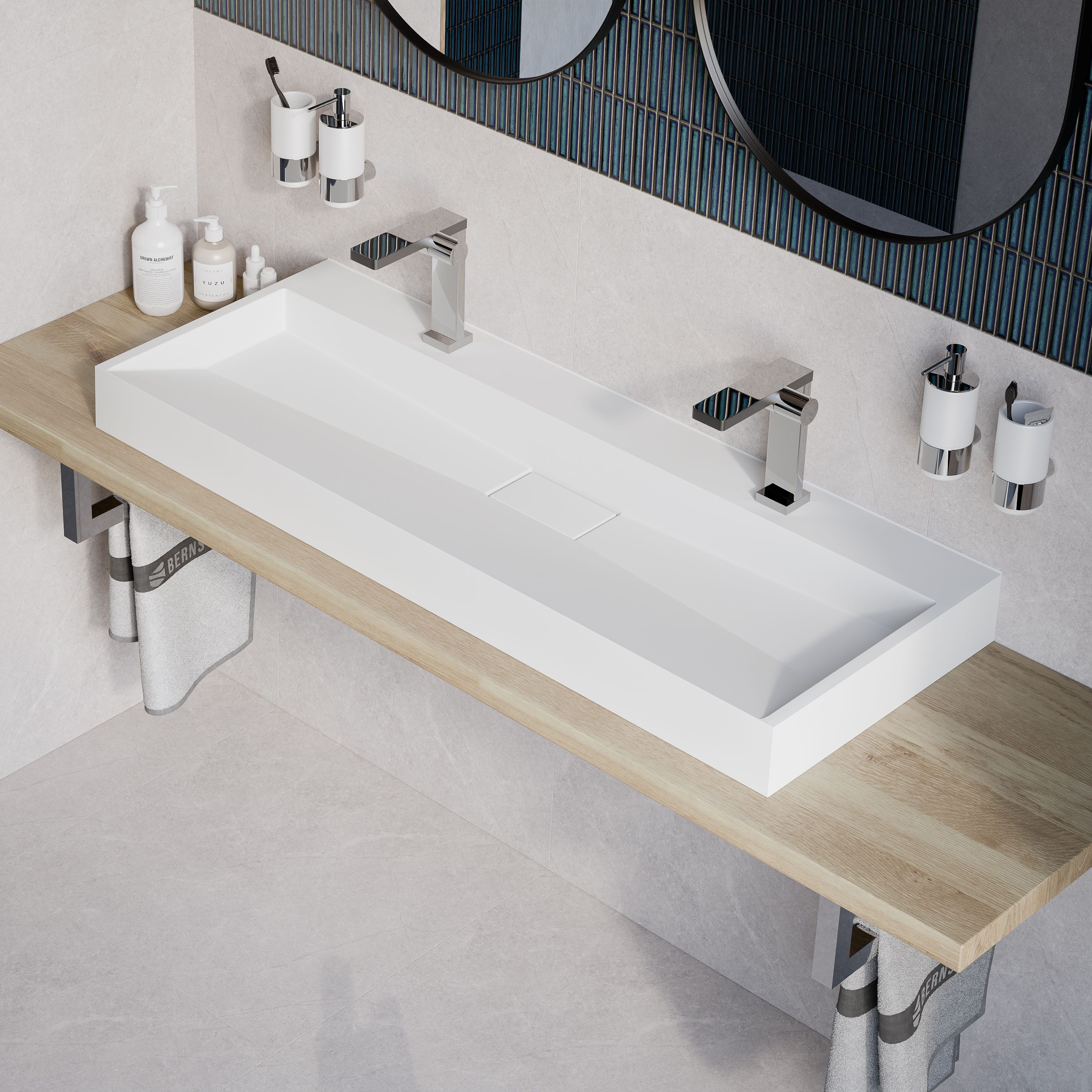 Bernstein Aufsatzwaschbecken BS6001 (Aufsatzwaschbecken, 1-St., Aufsatzwaschbecken ohne Armatur), Aufsatzwaschbecken BS6001 aus Gussmarmor, Eckig, Hochglänzend