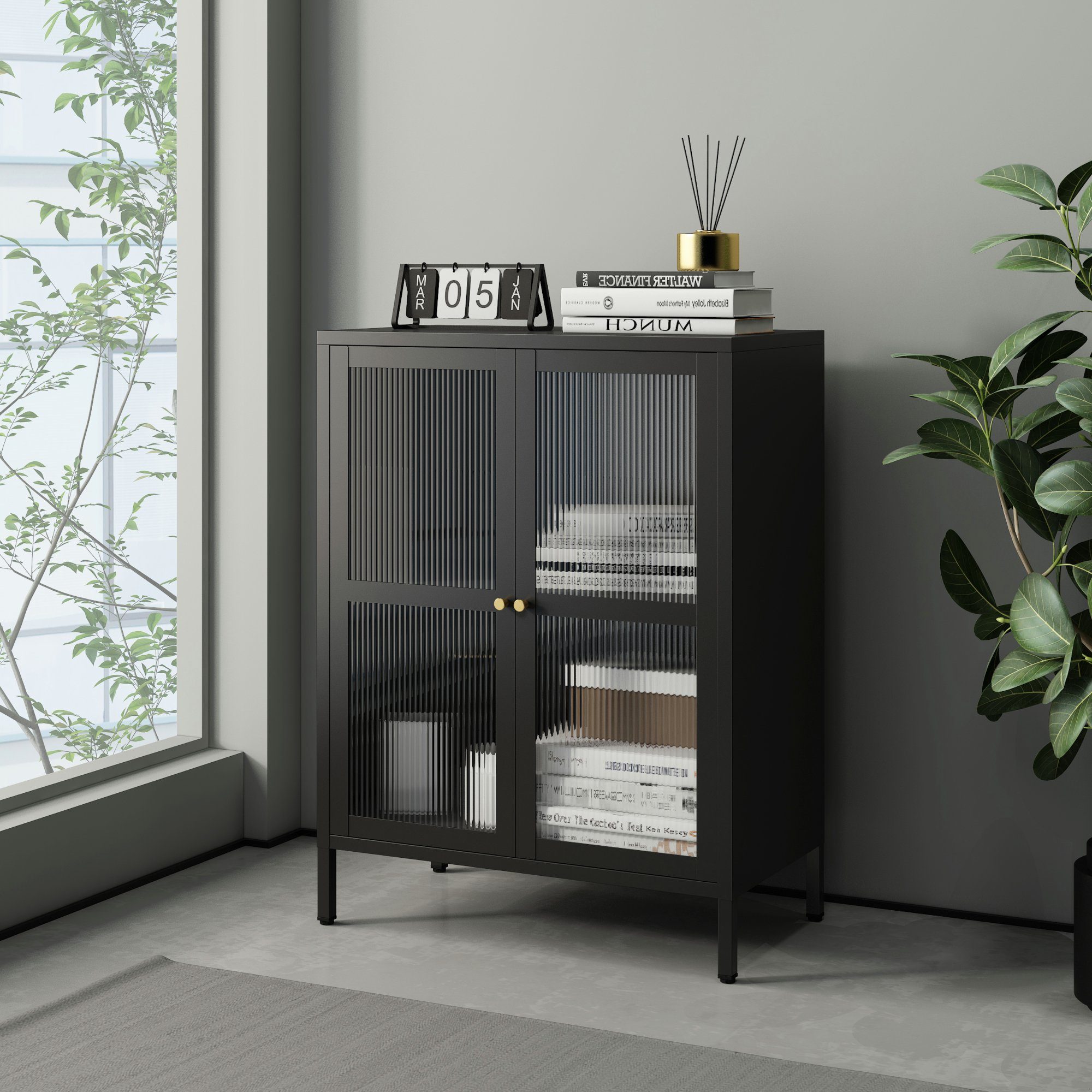 en.casa Sideboard, »Säkylä« Kommode Stahl Glas günstig online kaufen
