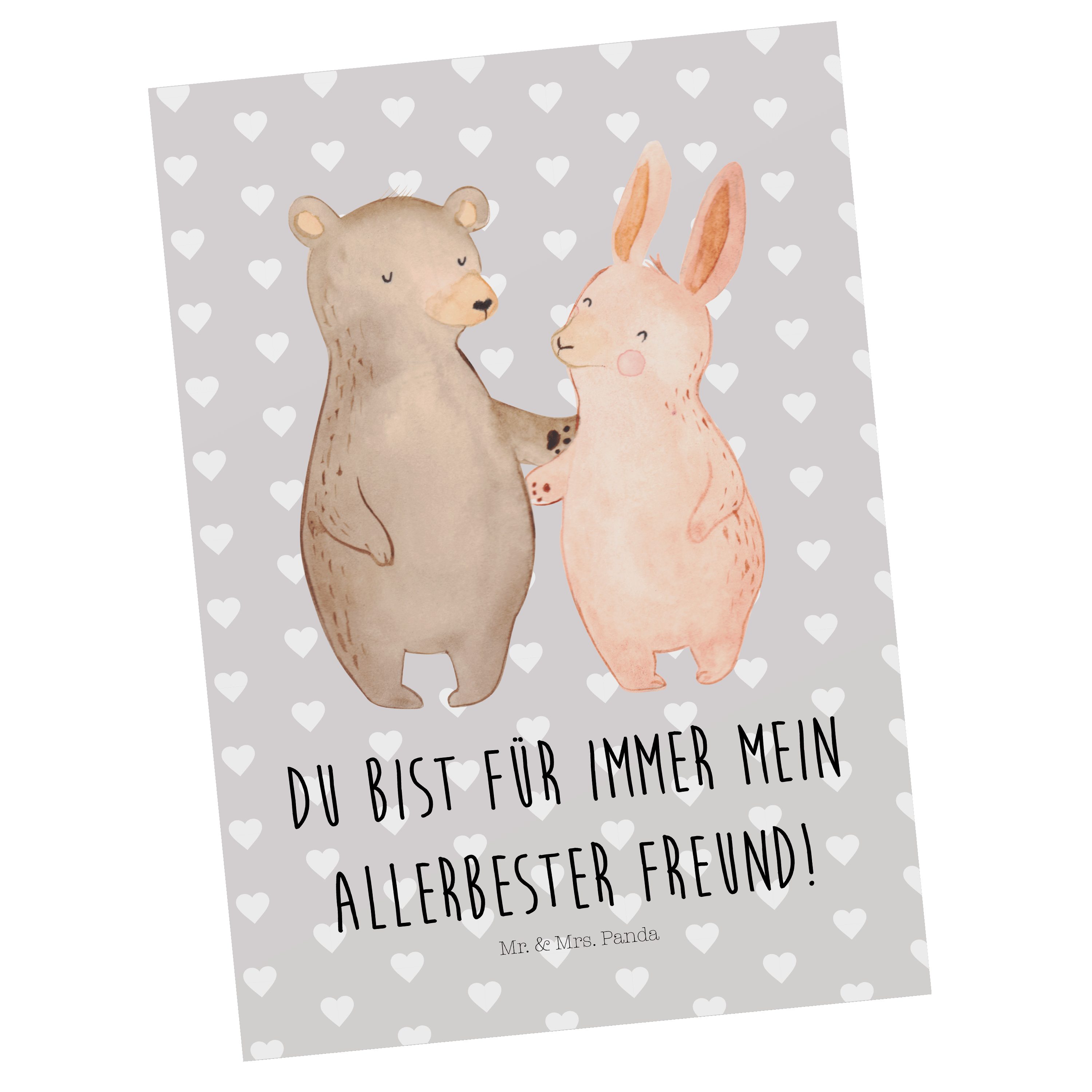 Mr. & Mrs. Panda Postkarte Bär Hase Umarmen - Grau Pastell - Geschenk, best friends, Liebe, Gesc