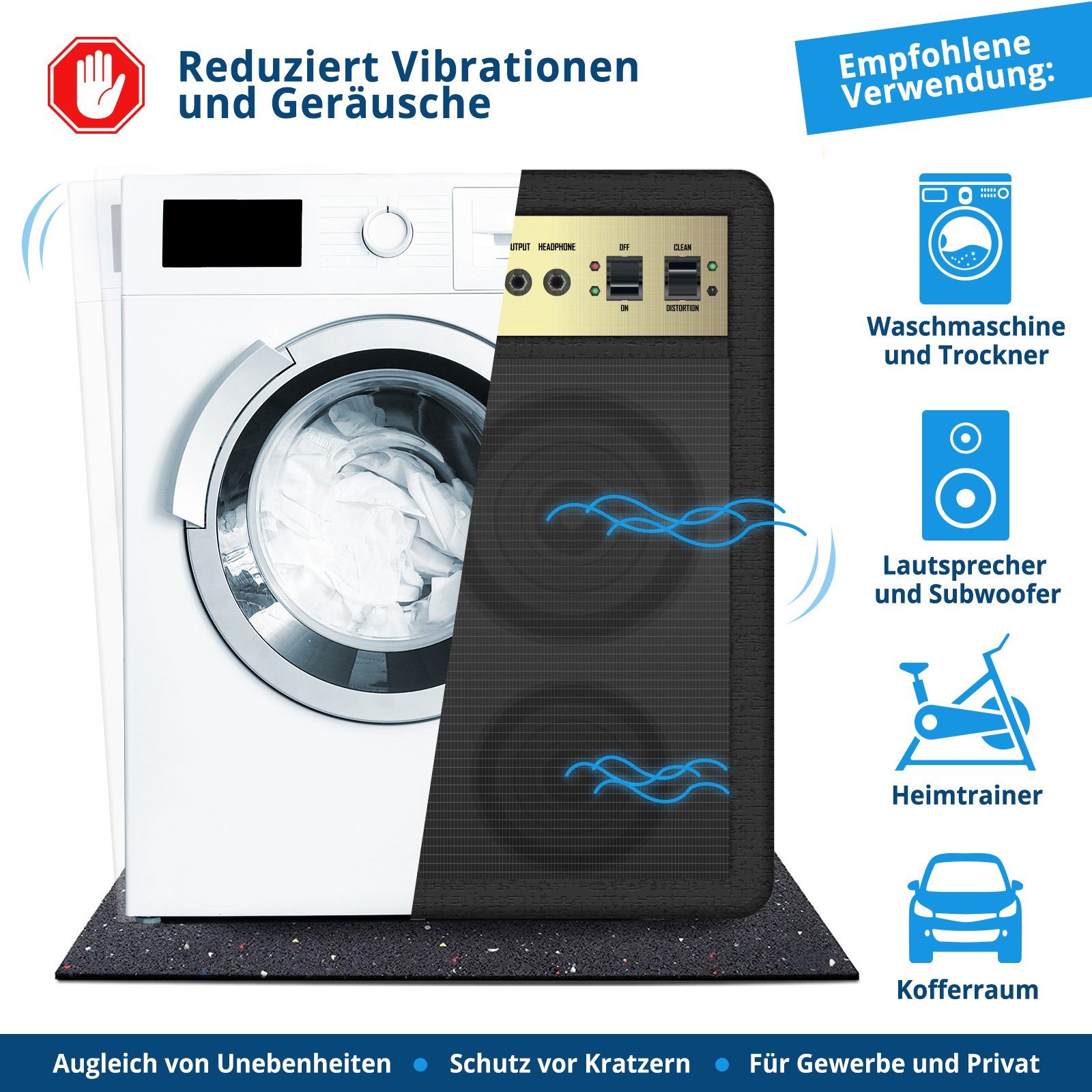 Kubus Bodenmatte Premium Antivibrationsmatte, 60 x 60 cm, Made in Germany