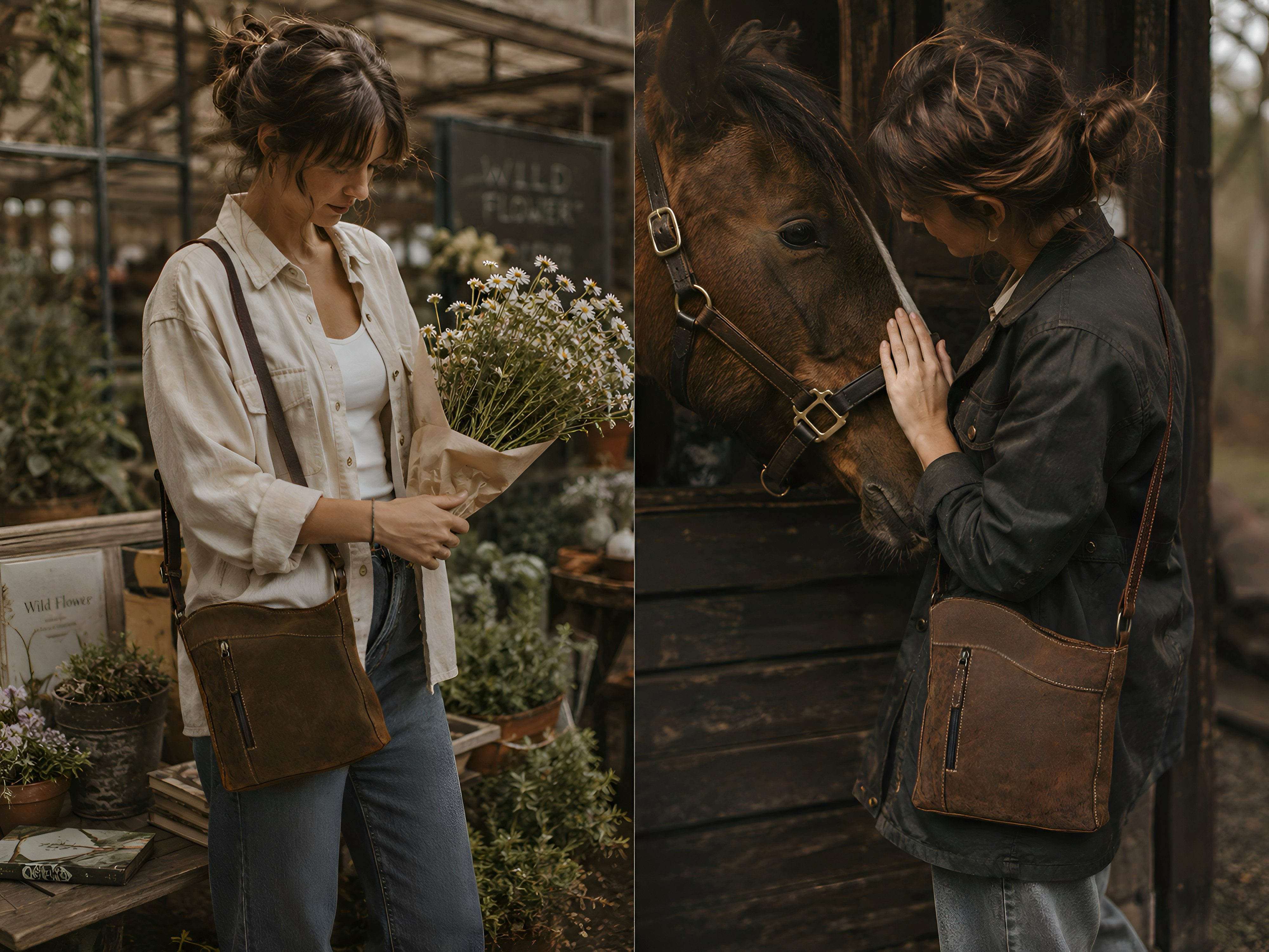Bayern Bag Handtasche B5015, Damen Ziegenleder Umhängetasche–Stilvoller Vintage-Look für jeden Tag