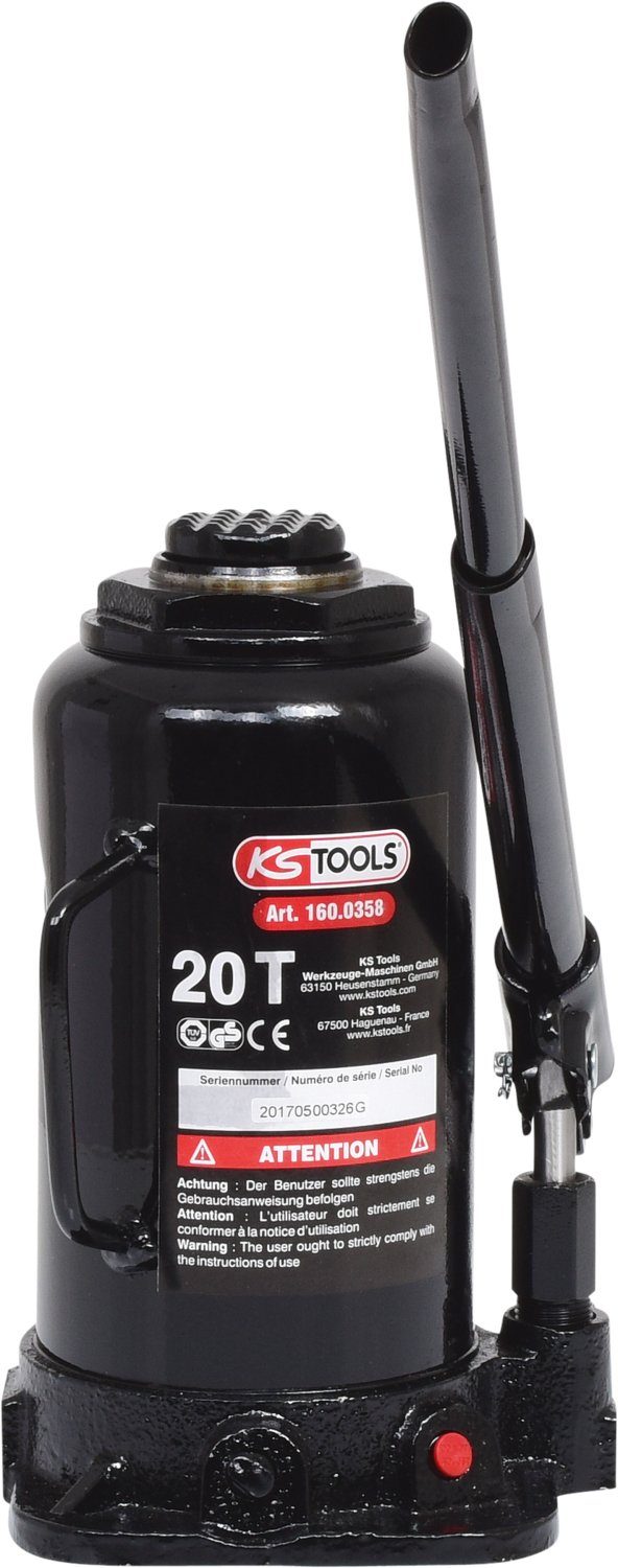 KS Tools Gabel- und Ringschlüssel Hydraulischer Flaschenwagenheber, 20 t (160.0358)