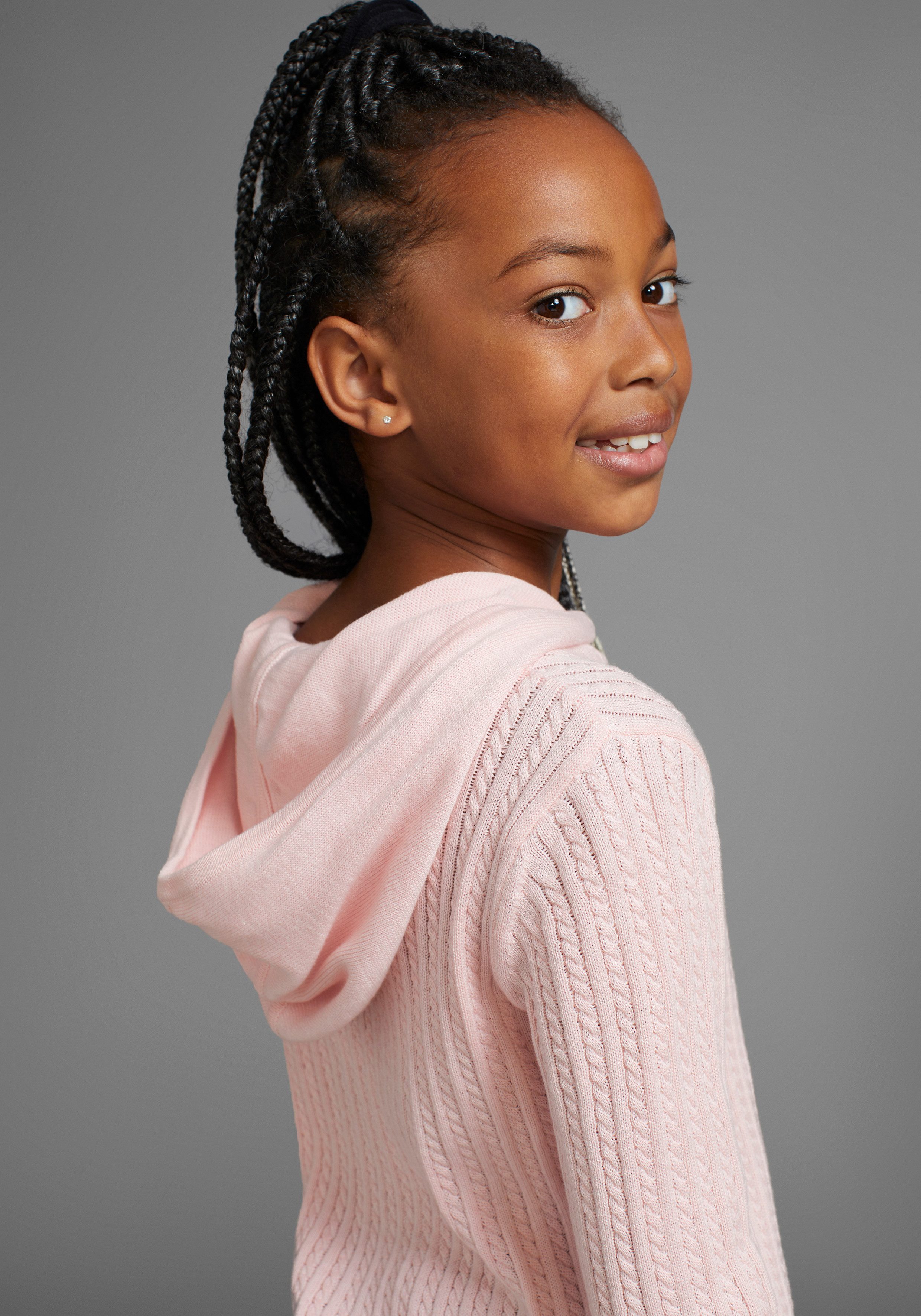 DELMAO Strickpullover Zopf-Strickpullover aus Feinstrick mit Kapuze aus weichem Strick für Mädchen