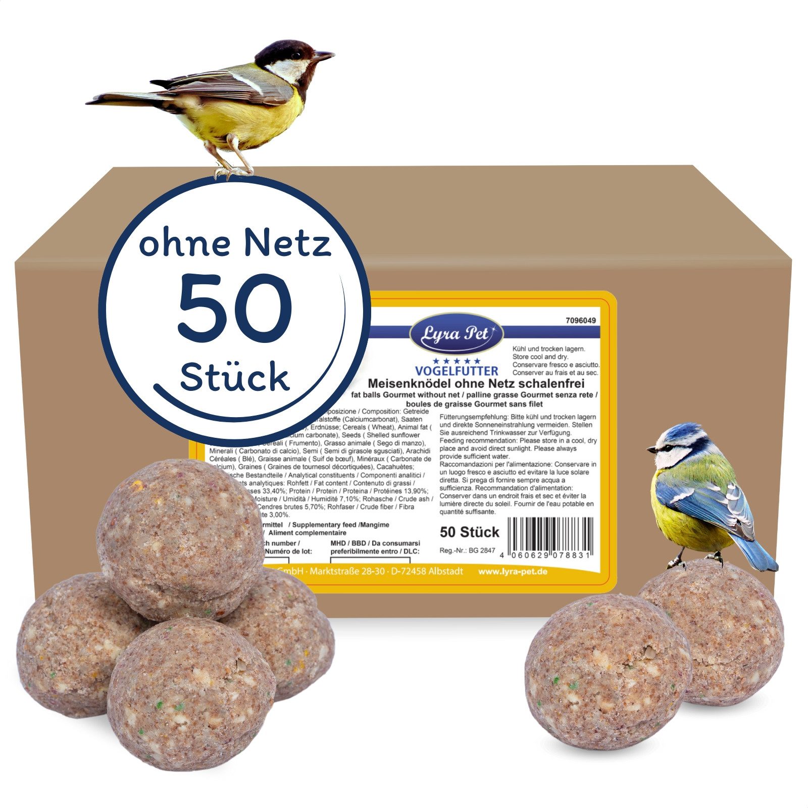 Lyra Pet 50 Stk. Lyra Pet® Gourmet Meisenknödel schalenfrei ohne Netz à 80 g, für: Wildvogel
