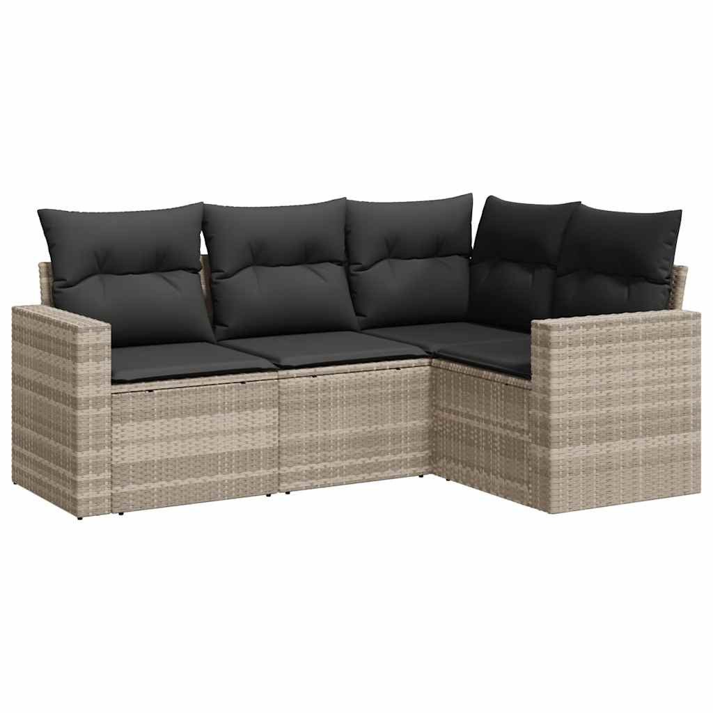 vidaXL Sofaelement 4-tlg. Garten-Sofagarnitur mit Kissen Hellgrau Poly Rattan (1 St)