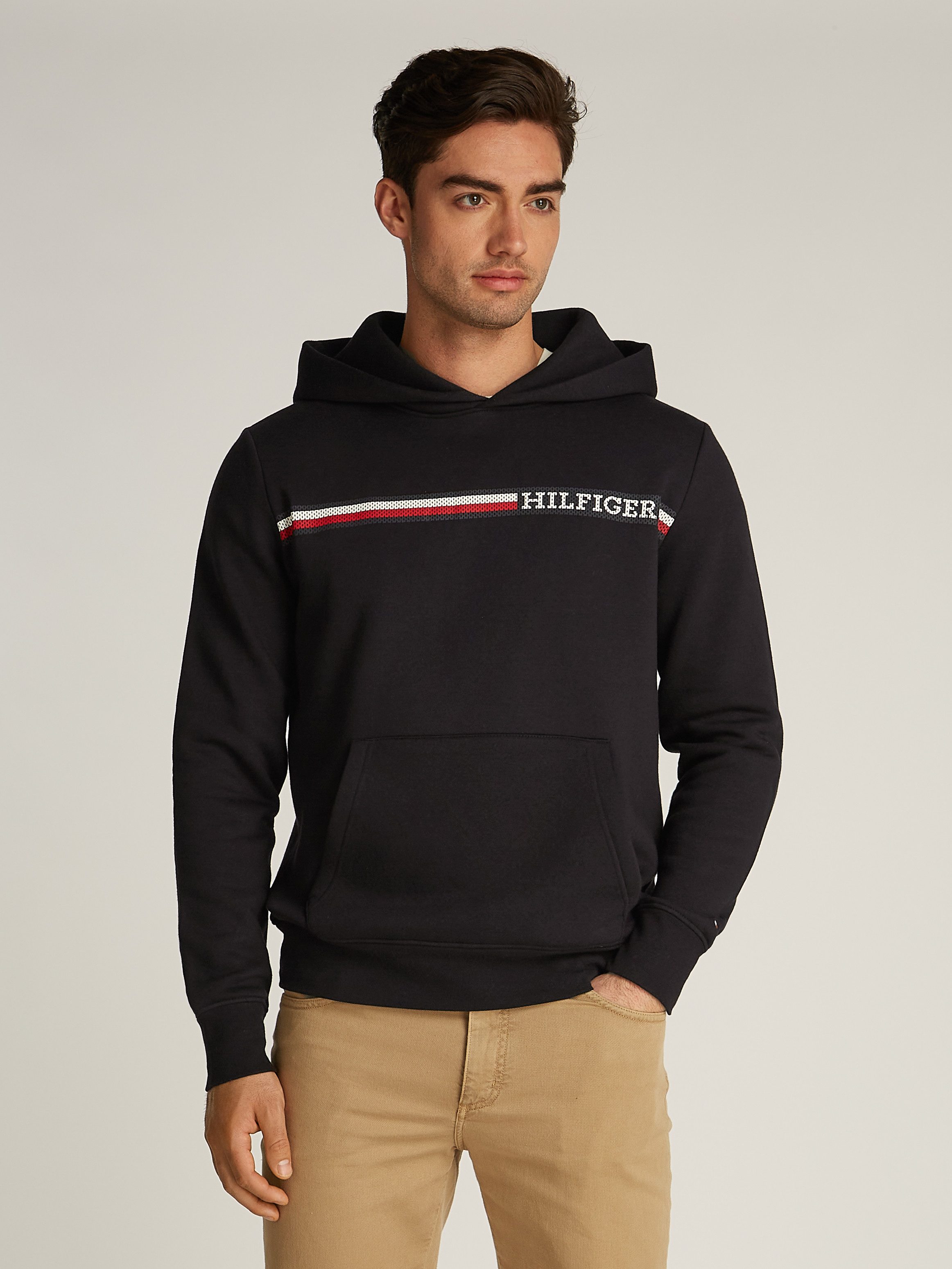 Tommy hilfiger stripe logo hoodie discount