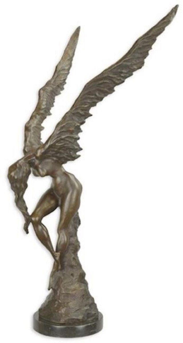 Casa Padrino Dekofigur Luxus Bronze Skulptur Frau mit Flügeln Bronzefarben / Schwarz 43 x 29,1 x H. 86,4 cm - Bronzefigur - Dekofigur - Deko Accessoires - Luxus Kollektion