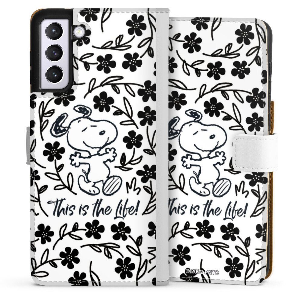 DeinDesign Handyhülle Peanuts Blumen Snoopy Snoopy Black and White This Is The Life, Samsung Galaxy S21+ 5G Hülle Handy Flip Case Wallet Cover