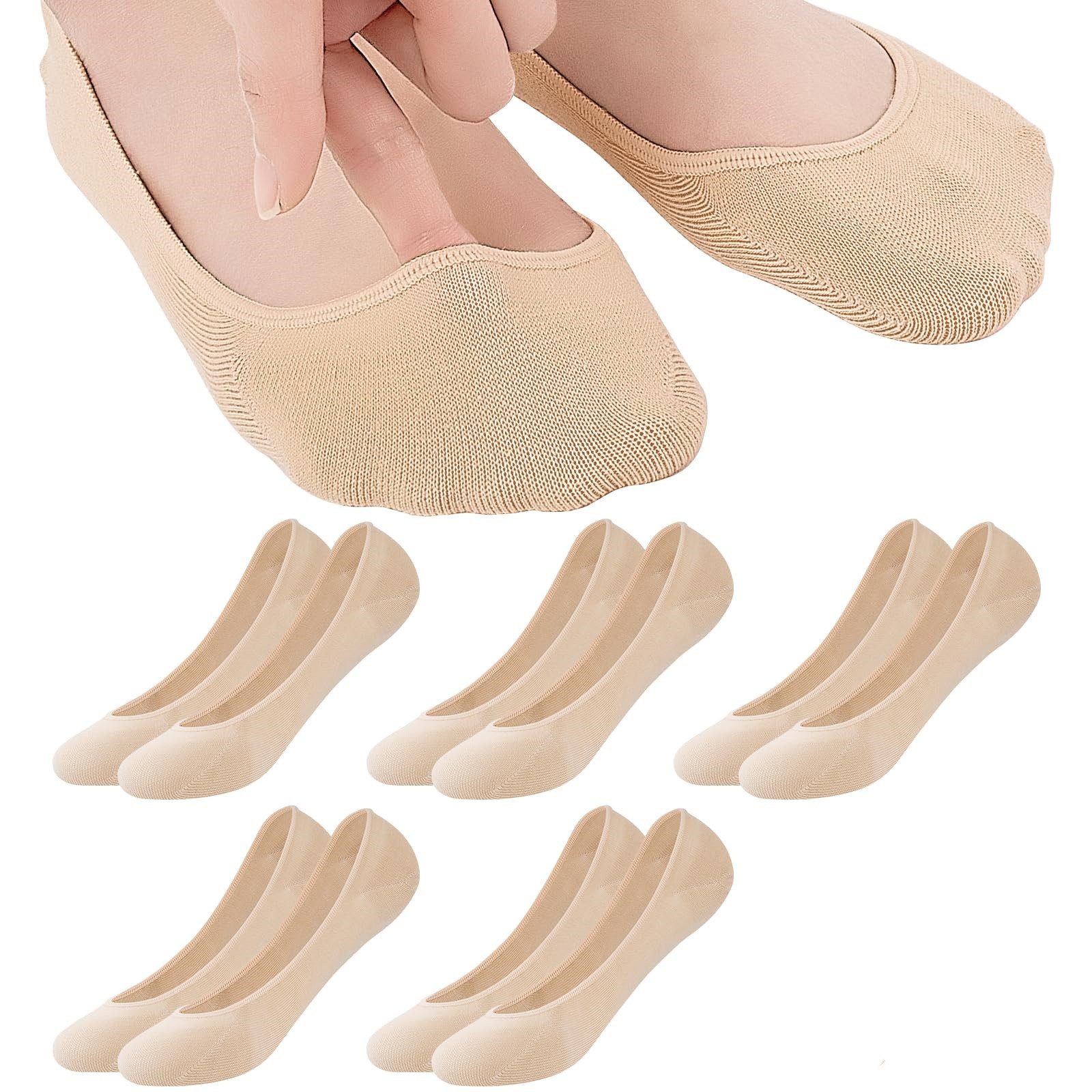 Kurzsocken 5 Paar Damen Sneaker Socken unsichtbar rutschfest atmungsaktiv