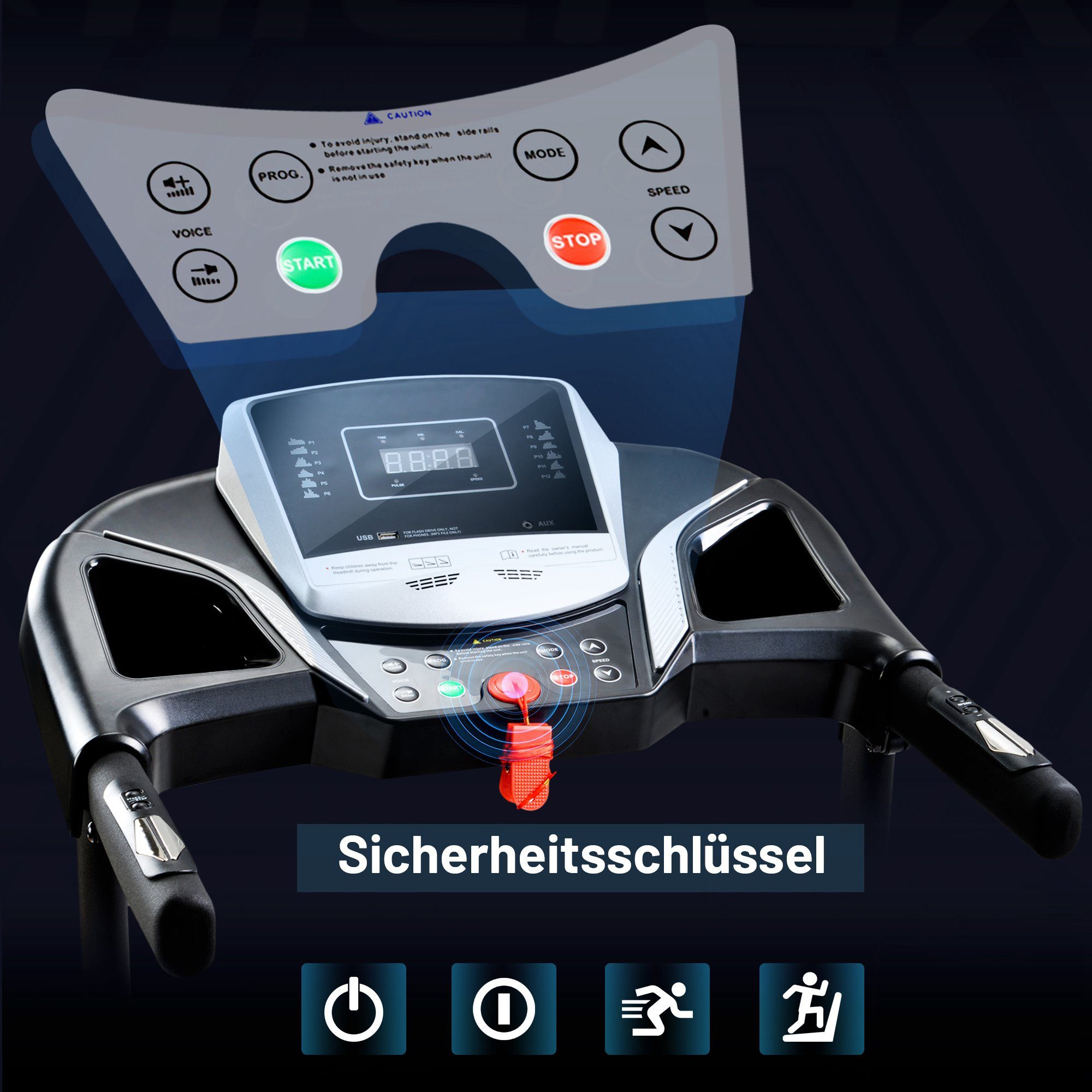 OKWISH Laufband Fitness klappbar USB-Bluetooth LED-Display, mit Kinomap-App), und Schwarz für Lauftrainingsgerät Hause, AUX-Konnektivität, elektrisch (Laufband zu