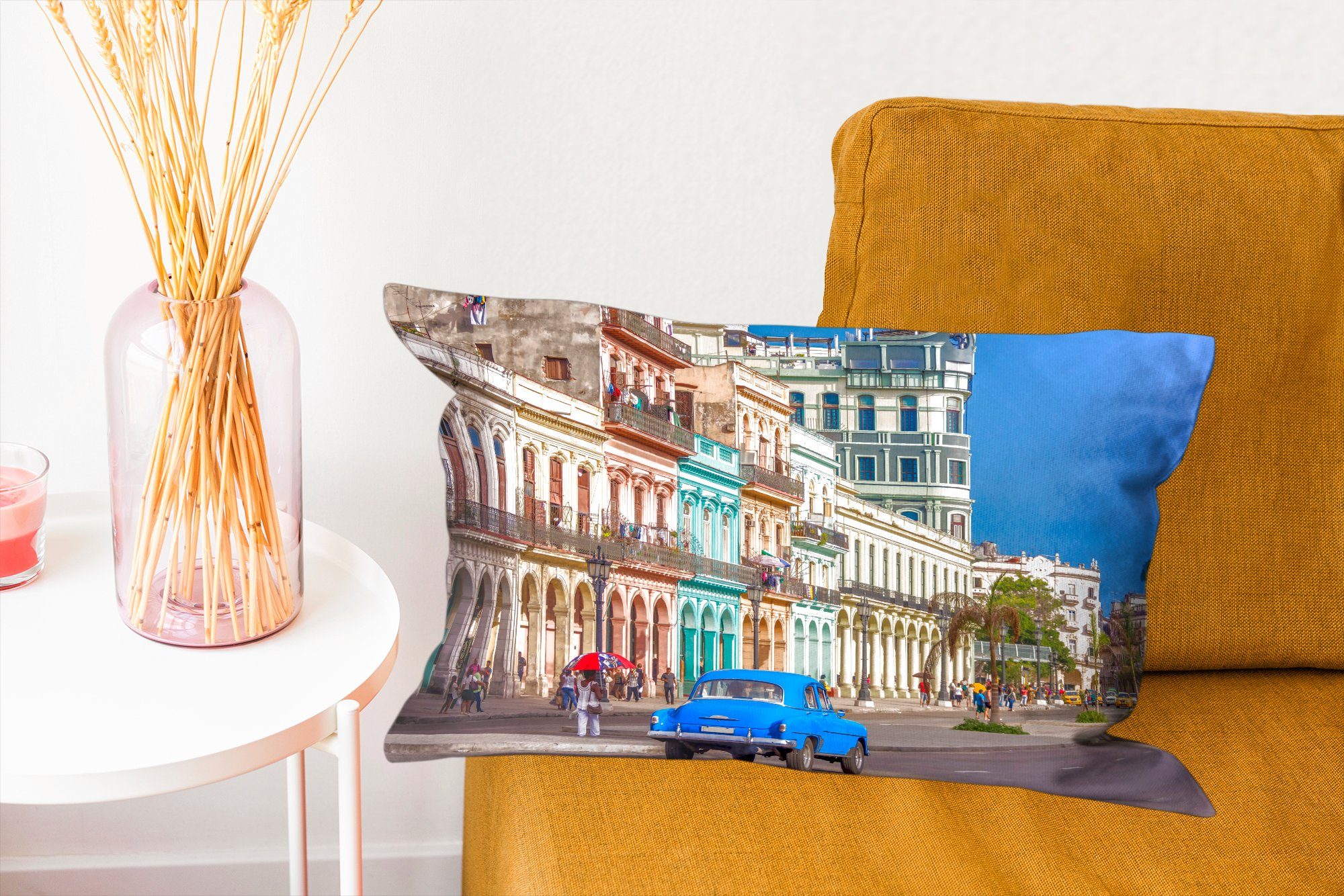 Nordamerika, mit Architektur bei spanische Dekoration, Schlafzimmer Dekokissen Zierkissen, Füllung, Farbenfrohe Kuba in Dekokissen MuchoWow Wohzimmer