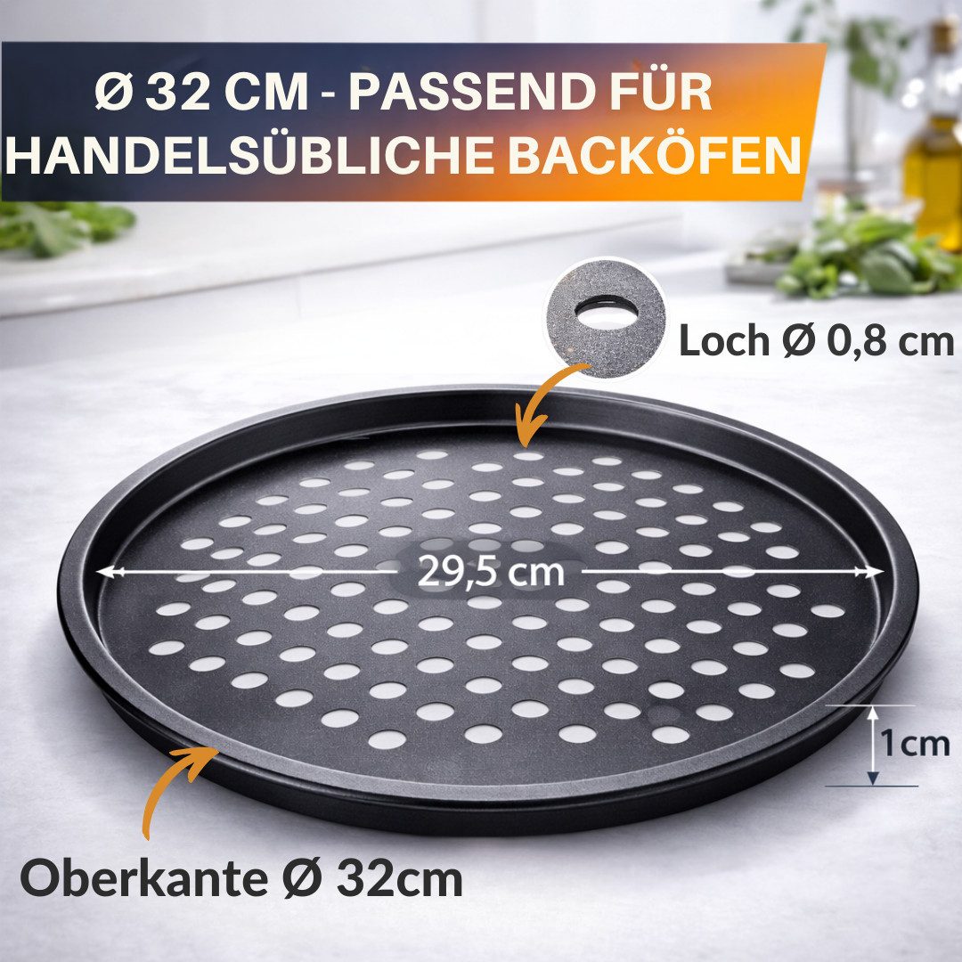 Topanbieter999 Pizzablech Pizza Backblech gelocht, Carbonstahl, (4-St), Antihaftbeschichtet, gleichmäßige Hitzeverteilung