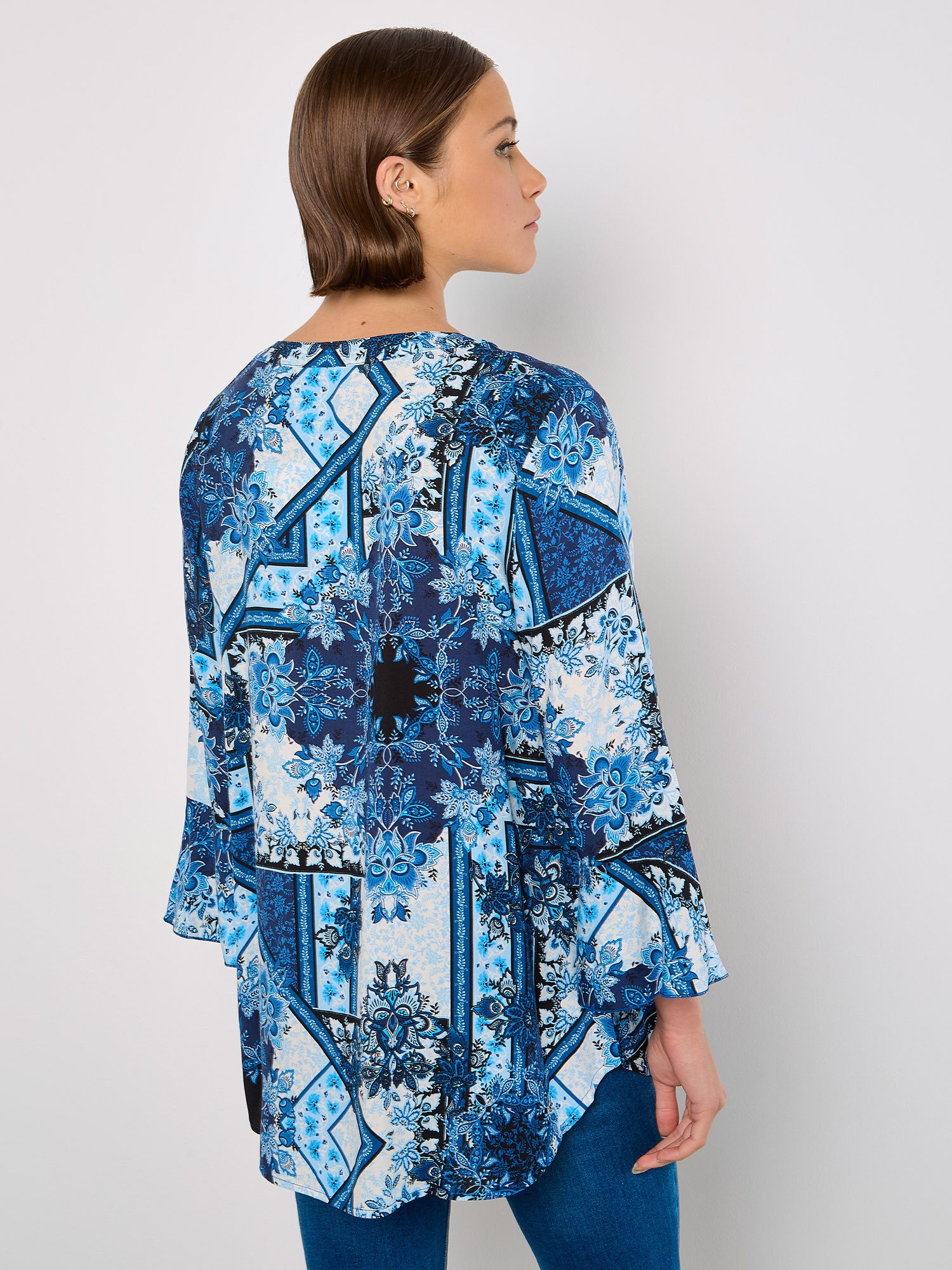 Apricot Hemdbluse Bluse mit Schaldruck mit Trompetenarmen