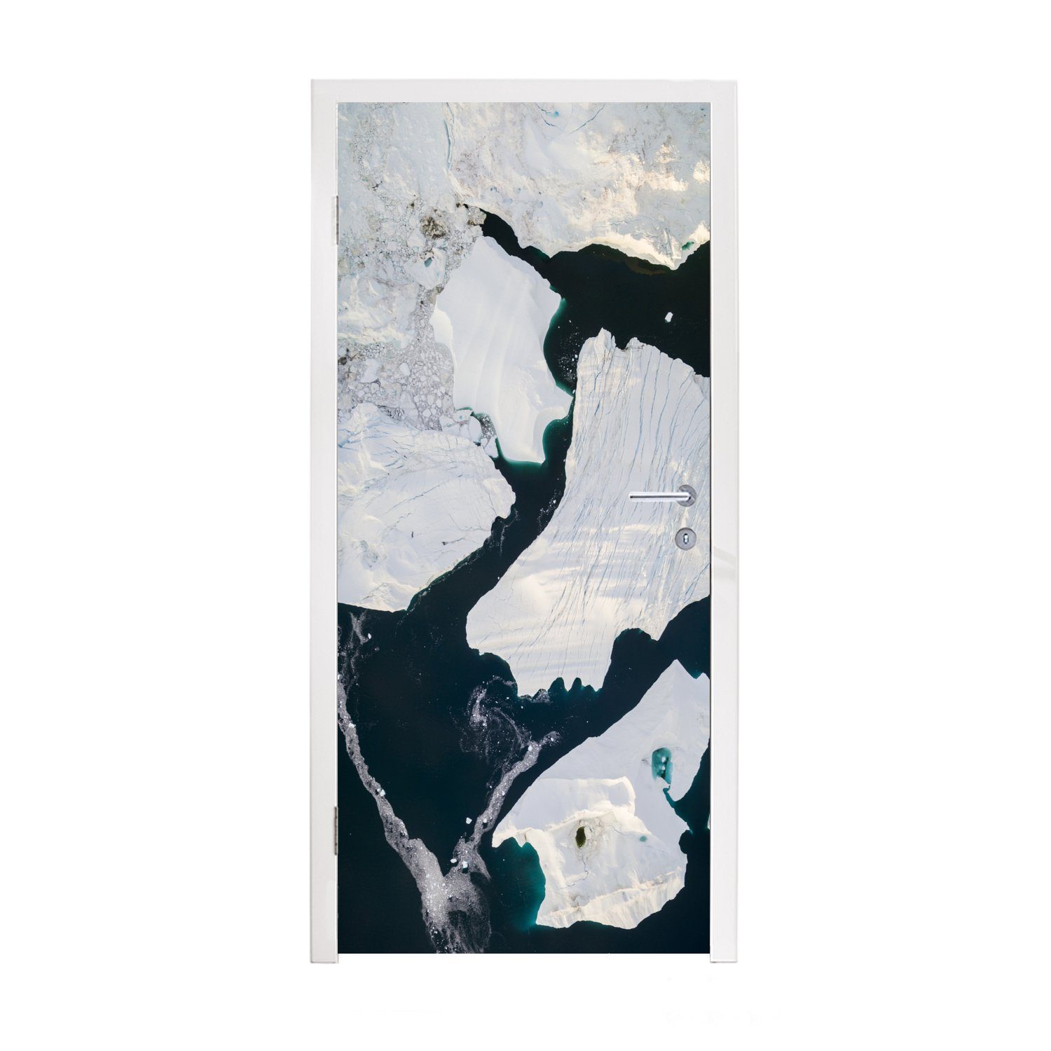 Türtapete Tür, für MuchoWow St), Fototapete Eisschollen aus der Vogelperspektive, Grönland Wasser vor 75x205 (1 Matt, im Türaufkleber, cm bedruckt,