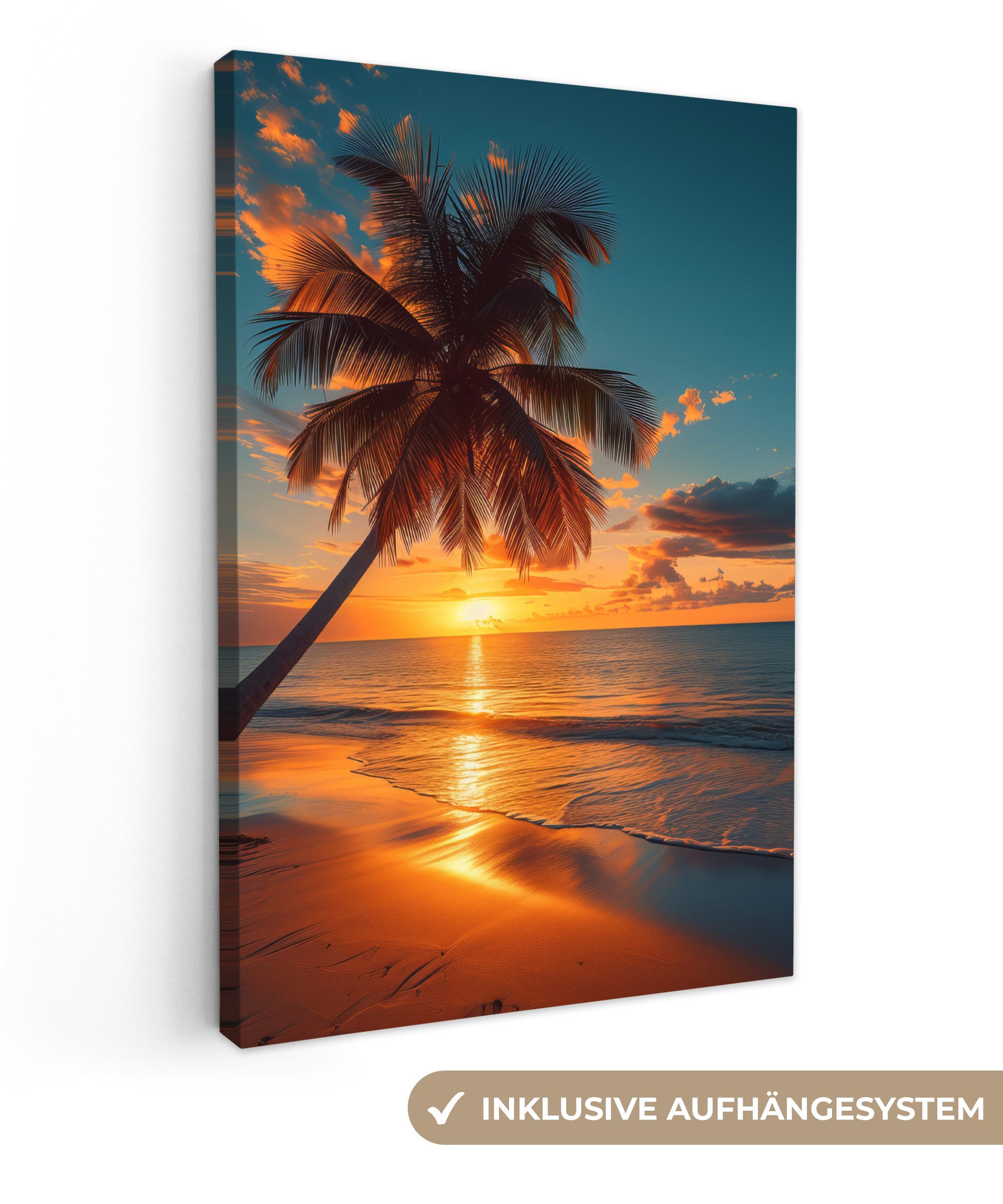 OneMillionCanvasses® Leinwandbild Sonnenuntergang - Palme - günstig online kaufen