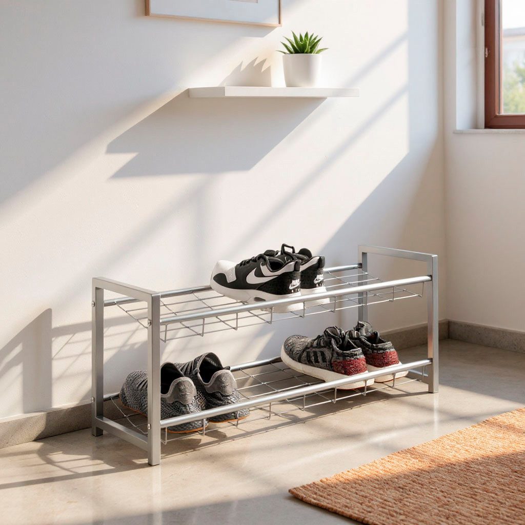 HAKU Schuhregal Schuhaufbewahrung, rechteckig - aus Metall Grau - B/T/H 80/30/38 cm