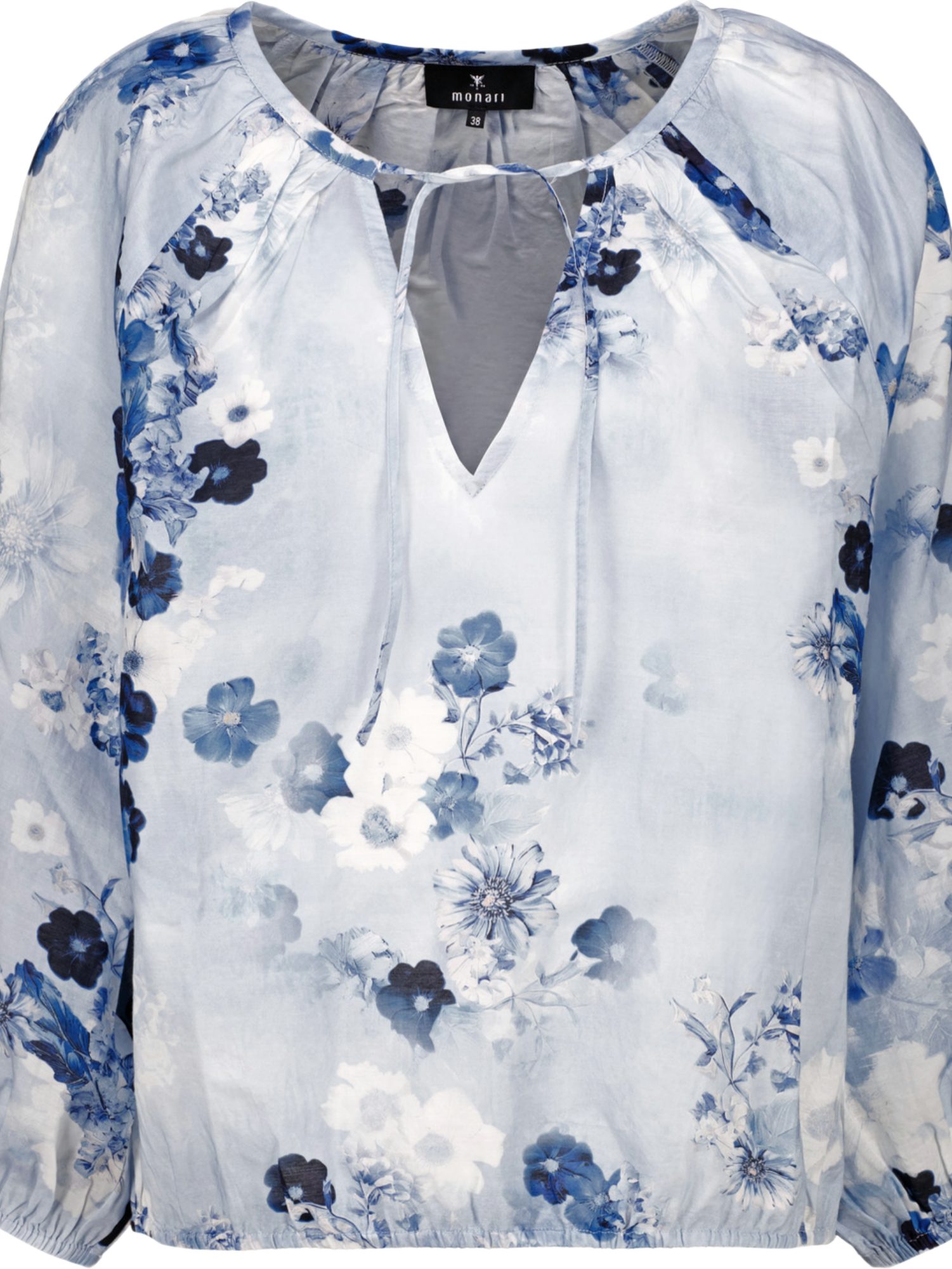 Monari Hemdbluse blau,Casual,Baumwolle,Floral,V-Ausschnitt,3/4 Arm,Regular Fit