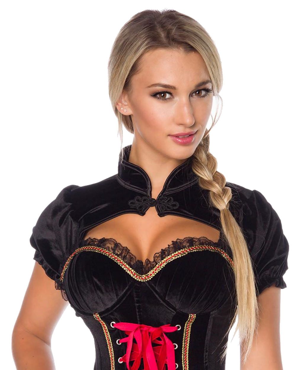 Atixo Bolerojacke Schwarzer Bolero aus Samt Samtbolero kurze Jacke aus weichem Samt, mit schmalem Stehkragen, Puffärmel mit Bündchen