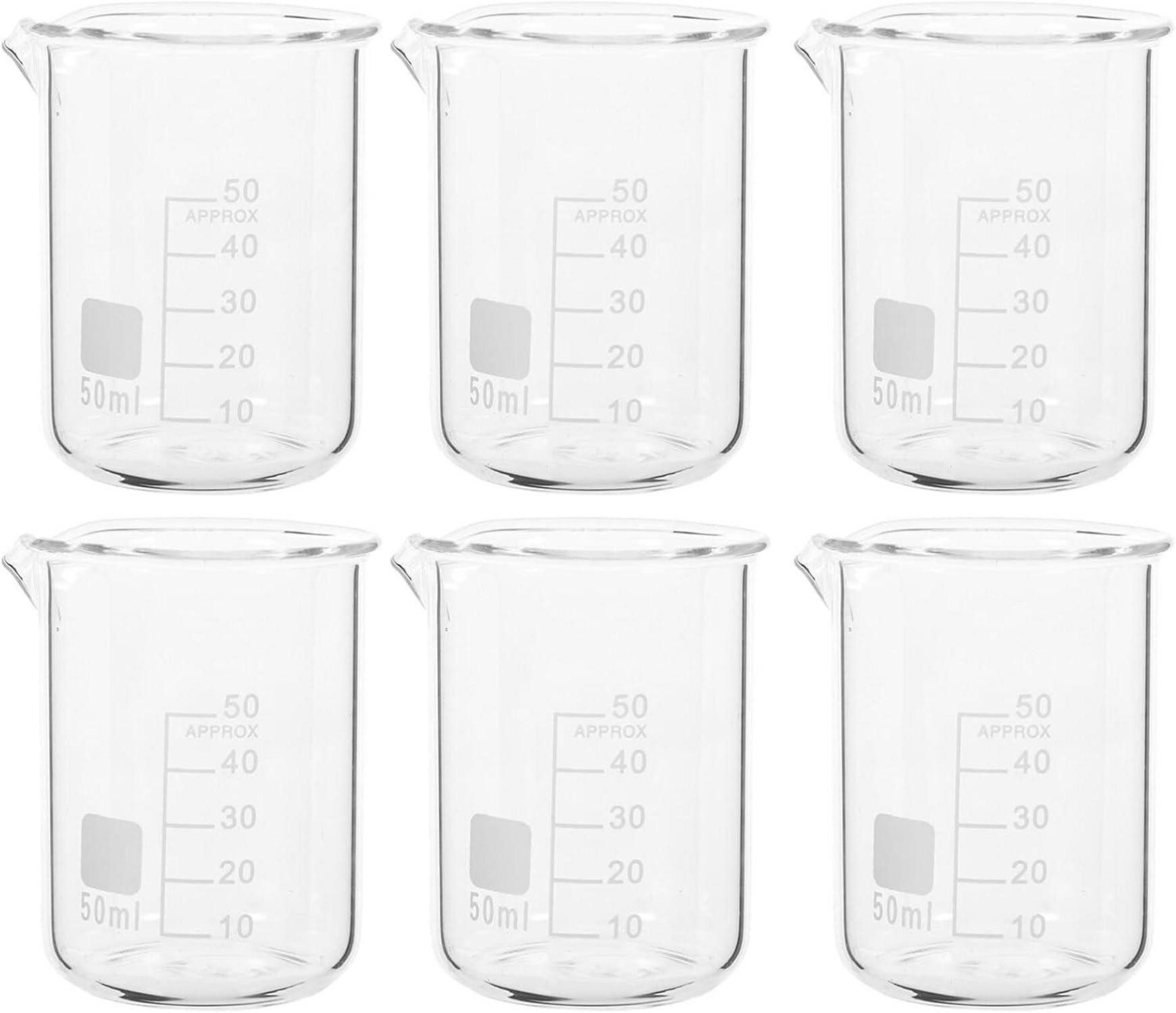 Glas 6er Set 50ml Chemie Glas Messbecher Labor Laborbedarf 6.2X4.9X4.4CM