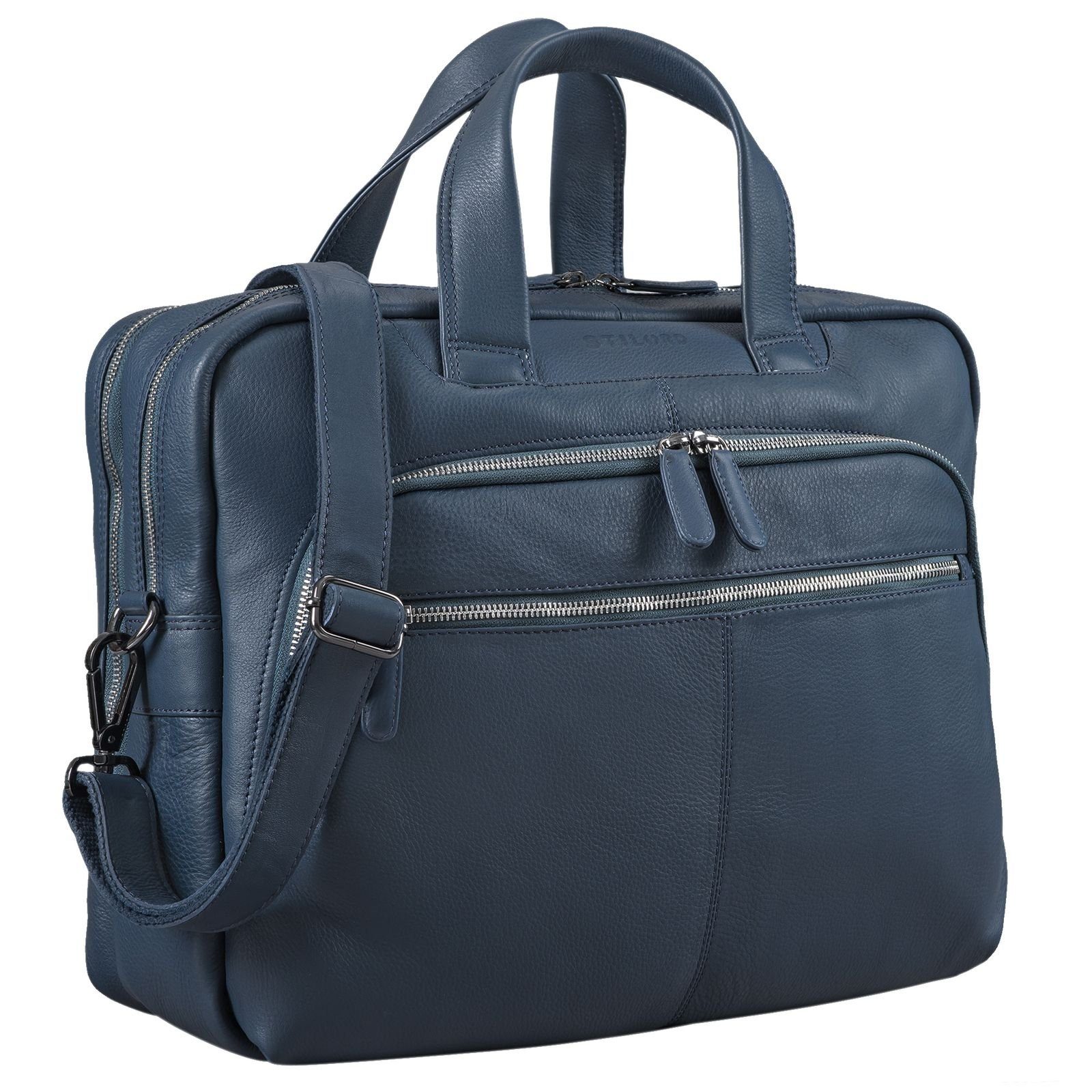 STILORD Laptoptasche "Lias" Umhängetasche Leder groß navy - blau