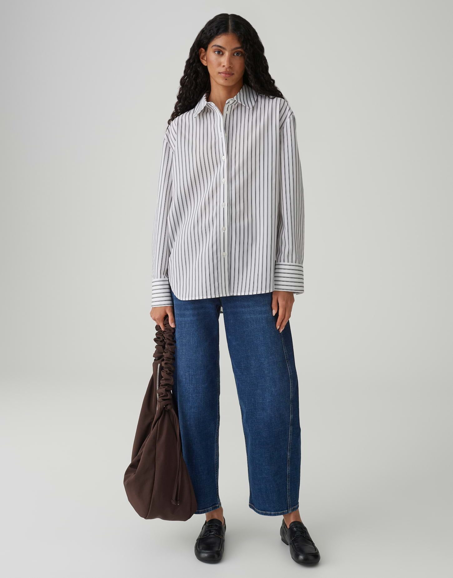 OPUS Langarmbluse FAPO aus nachhaltigem Tencel™ Mix Weite Passform, gerader Schnitt, Hemdblusenkragen