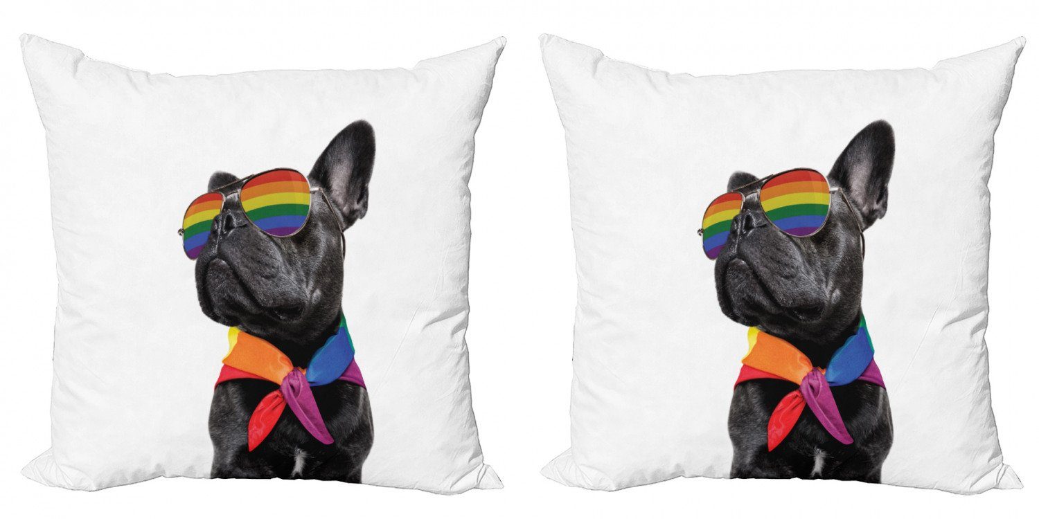 (2 Homosexuell Digitaldruck, Bulldogge Posing Modern Lustig Kissenbezüge Abakuhaus Accent Doppelseitiger Stück), Stolz, Pet