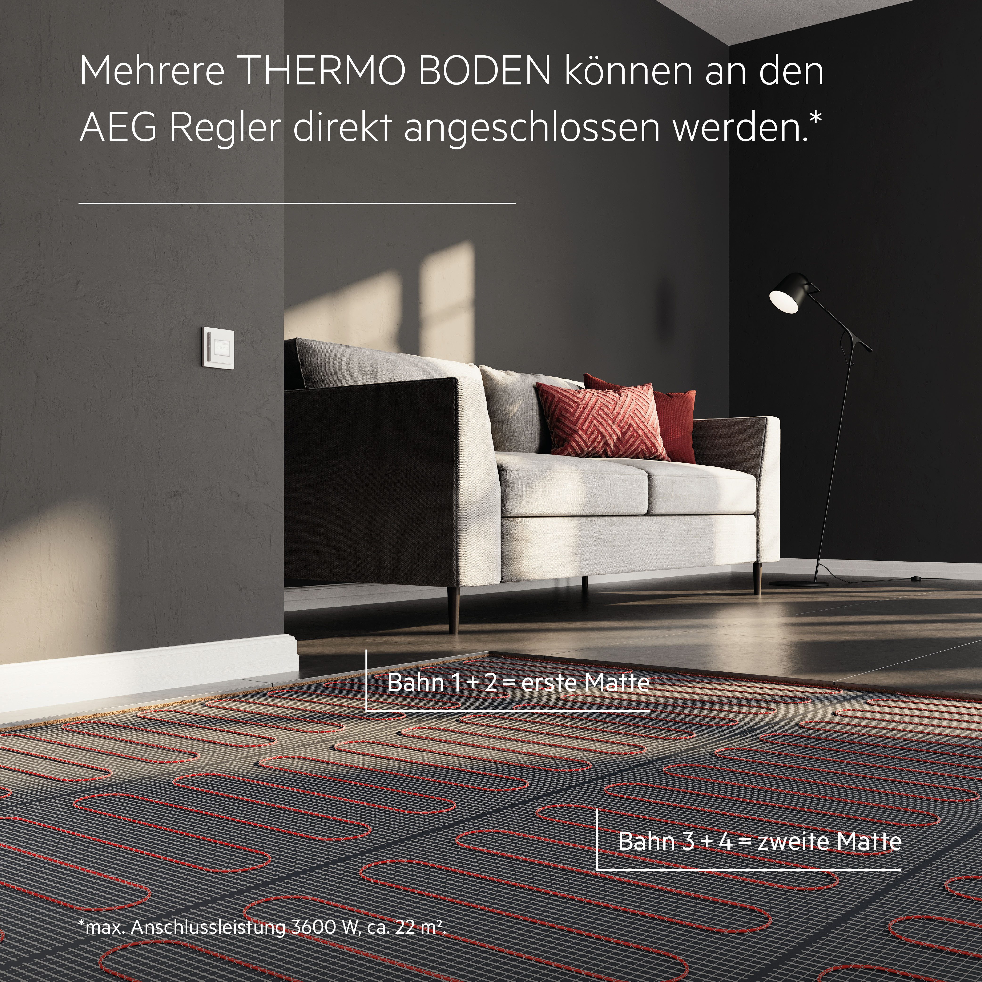 AEG Haustechnik Fußbodenheizung Basis Thermo Boden »TBS TB 160/6 Set Plus«, Elektrische Fußbodenheizung, Komplettset 6 m², 160 W/m²