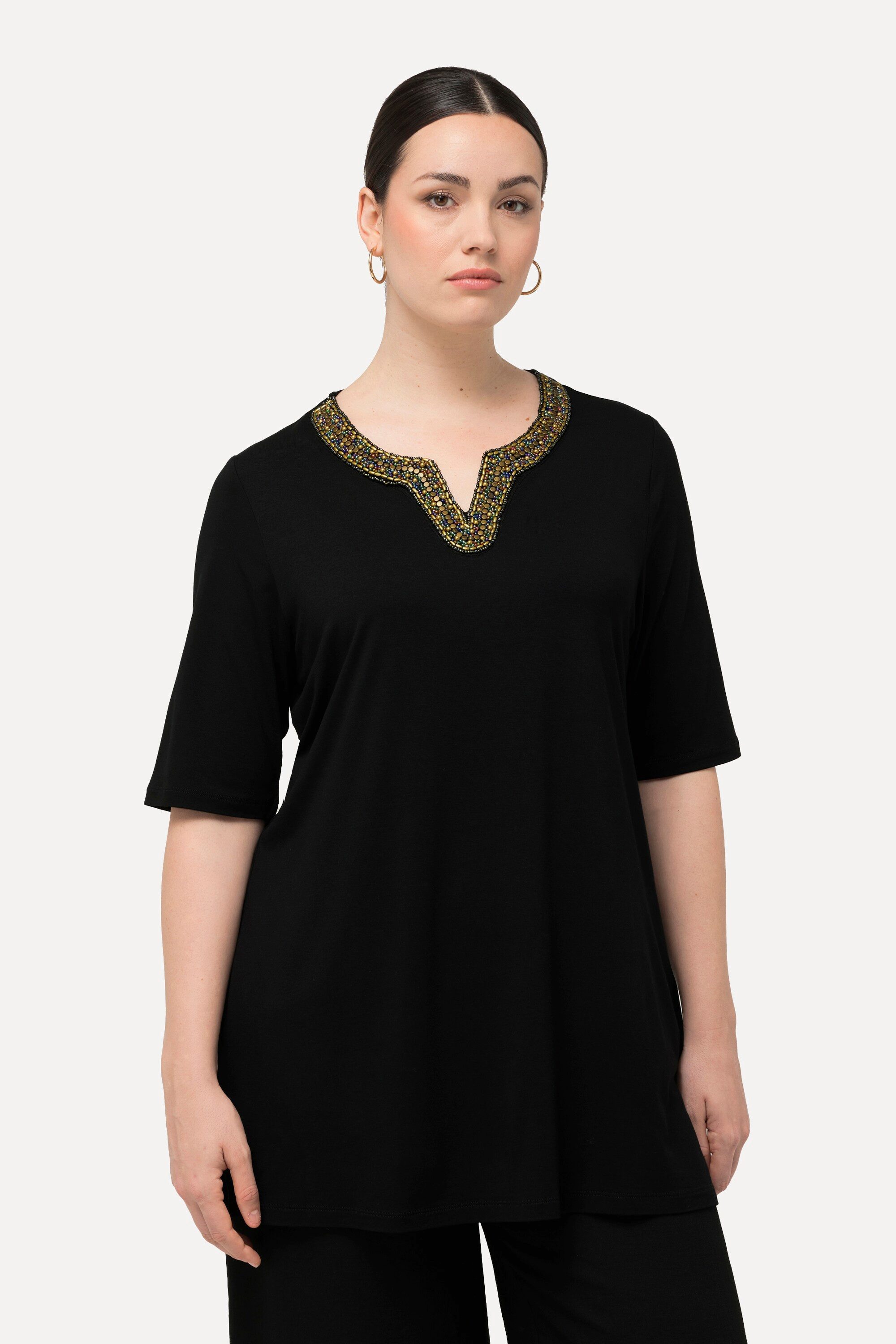 Ulla Popken T-Shirt Shirt-Tunika Stickerei Tunika-Ausschnitt günstig online kaufen
