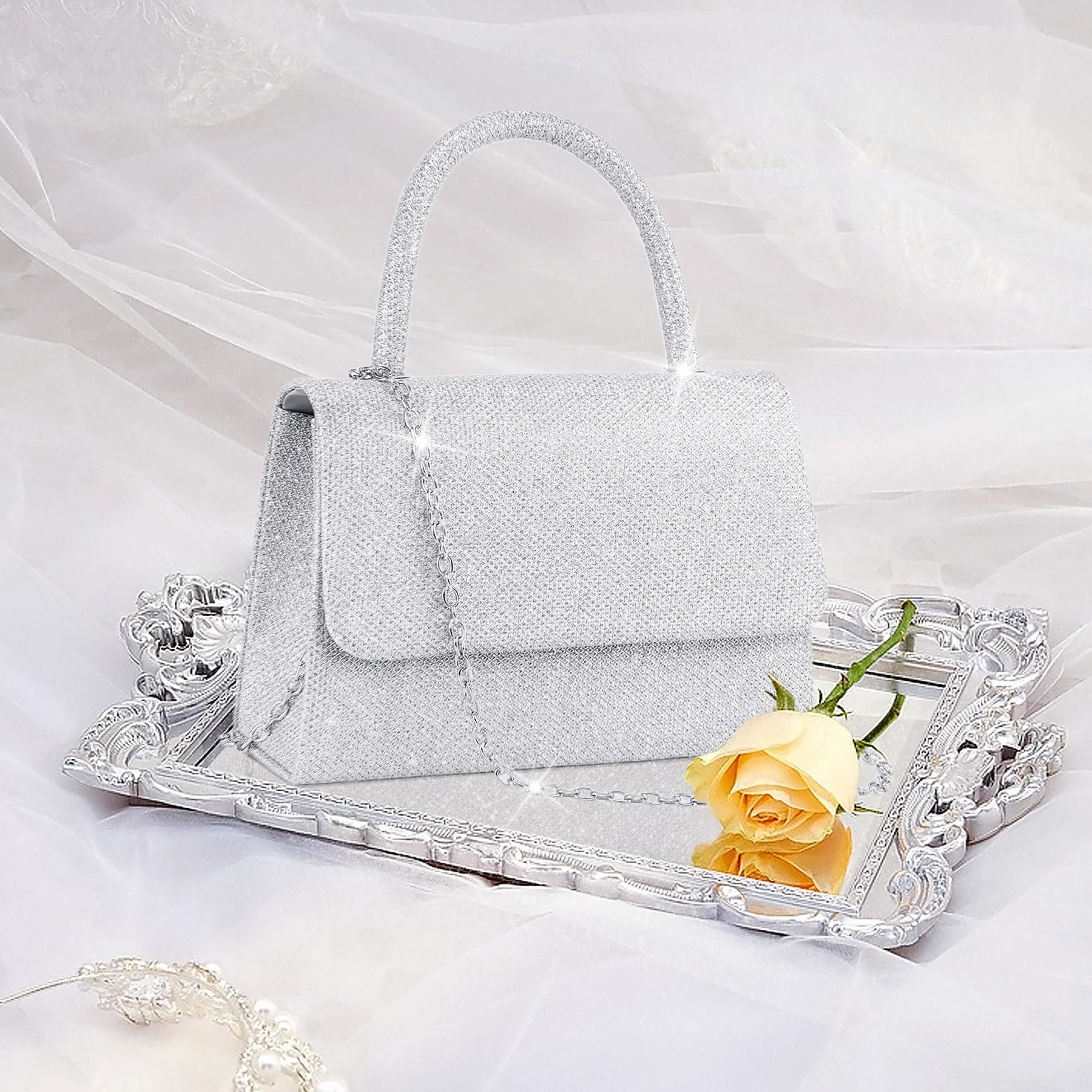 Cachito Abendtasche Glitzer Clutch Damen – Pailletten Abendtasche mit abnehmbarer Kette (1-tlg), elegante Handtasche für Hochzeit, Party & Abendveranstaltungen