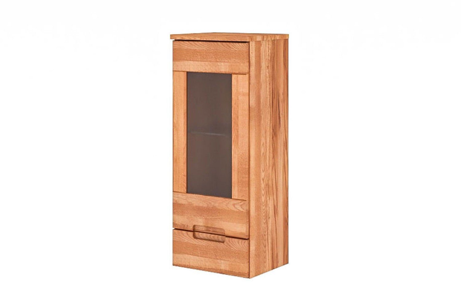 Natur24 Hängeschrank Wandschrank Bento Kernbuche 38x32x96cm mit 1 Glastür und 1 Schublade