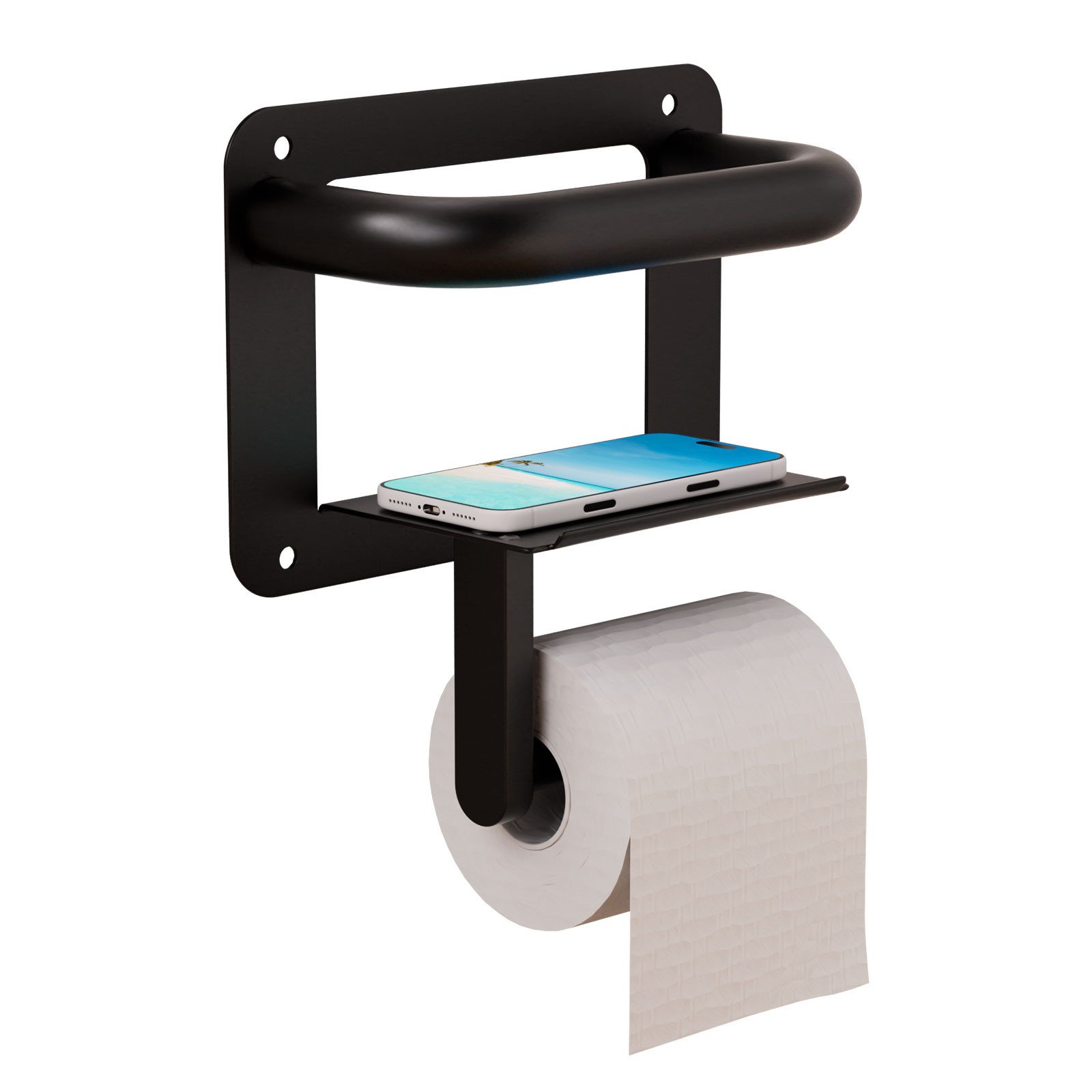 Yorbay Toilettenpapierhalter mit Haltegriff, Edelstahl Klopapierhalter mit Ablage, 3-in-1-Wandhalter Rollenhalter für Bad Küche