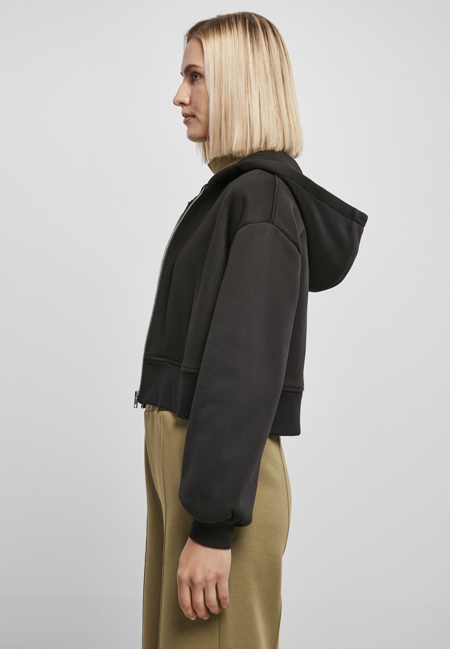 URBAN CLASSICS Short (1-tlg) Damen Sweatjacke Ladies Oversized black Zip Jacket