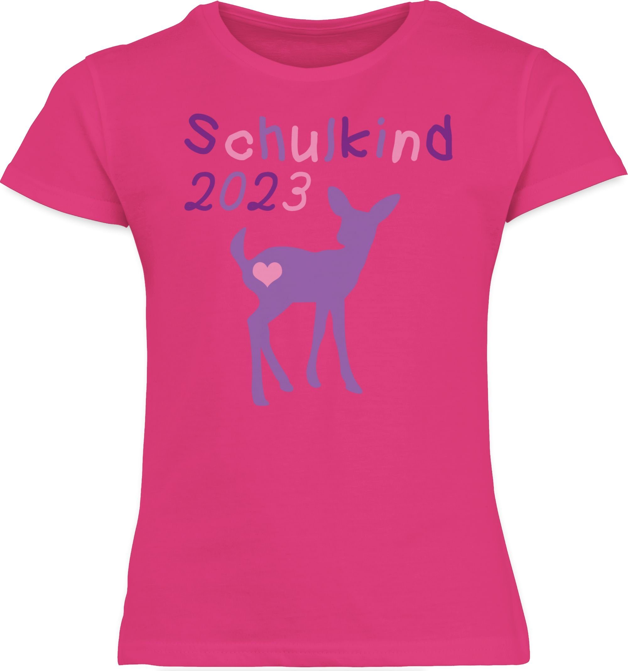 Reh Shirtracer Einschulung 3 Schulkind Fuchsia Mädchen 2023 Kitz Lila T-Shirt