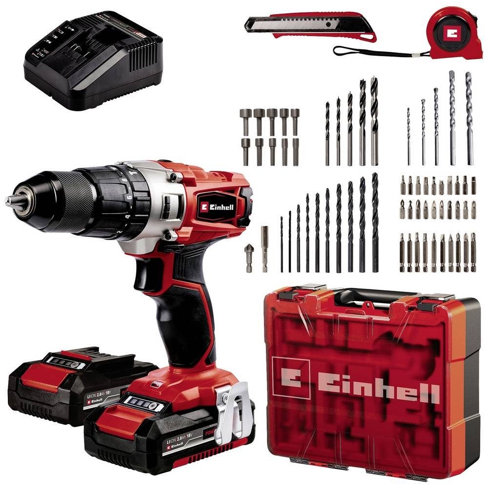 Einhell Schlagbohrmaschine Power X-Change Akku-Schlagbohrschrauber TE-CD 18/2 Li-i +64 4514221, inkl. 64-tlg. Zubehör, inkl. Ladegerät, inkl. 2. Akku