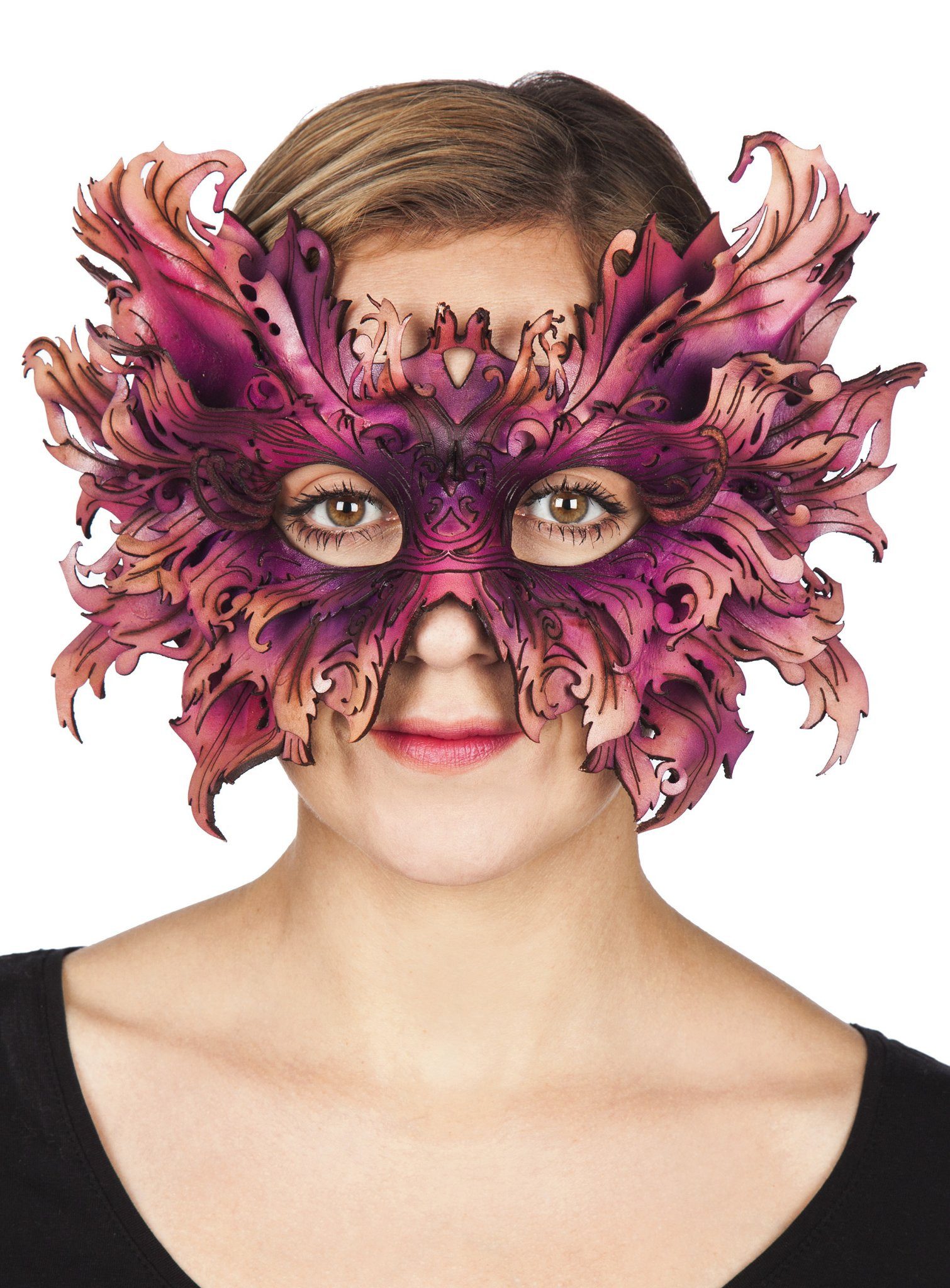 Andracor Verkleidungsmaske Ledermaske - Puck, Handgefertigte Fantasy LARP Maske aus echtem Leder