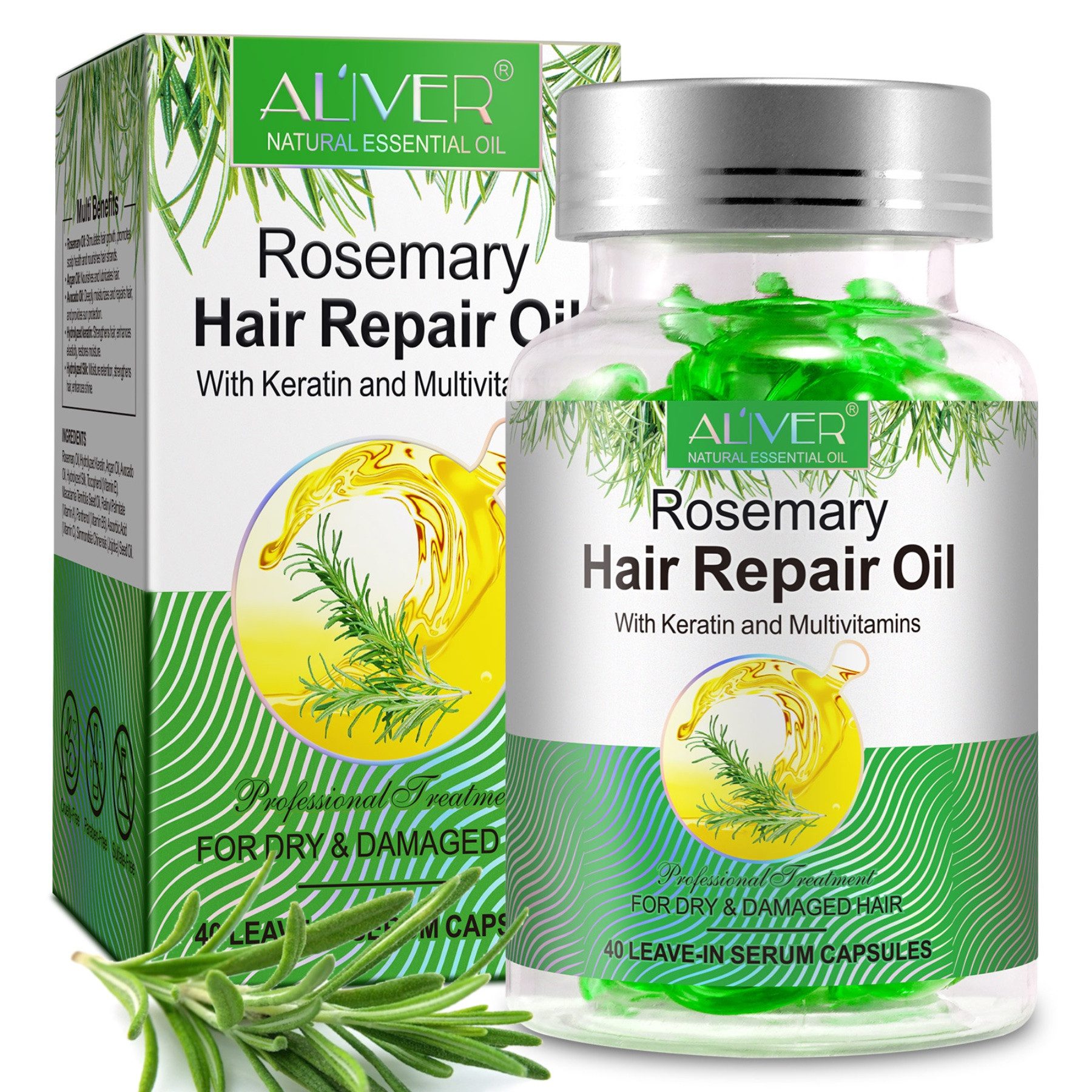ALIVER Haaröl Rosmarinöl Ätherisches Öl Haarwachstum Haarpflege in Kapseln Bio Vegan, 1-tlg.