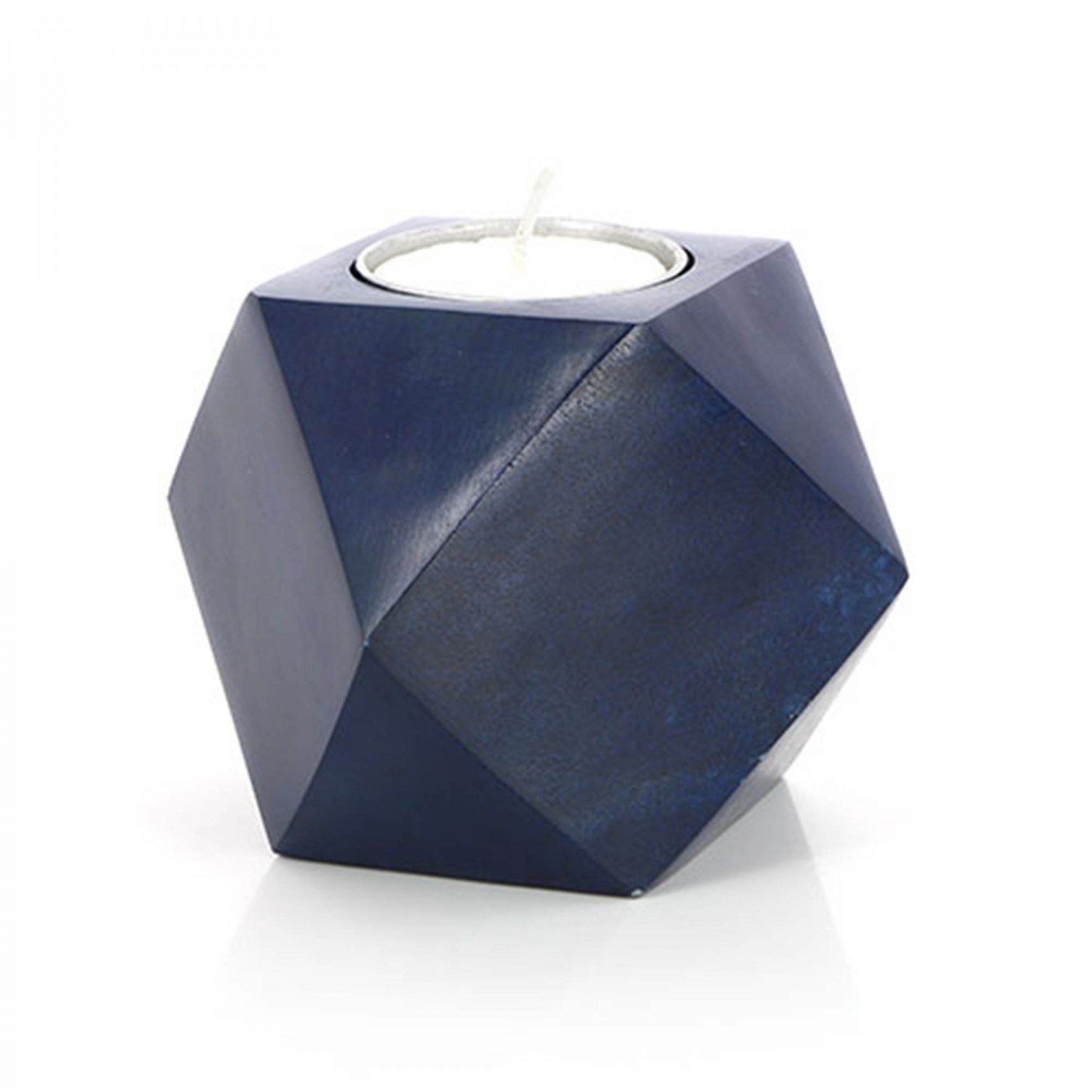 mitienda Teelichthalter Teelichthalter aus Stein geometrisch grau und blau