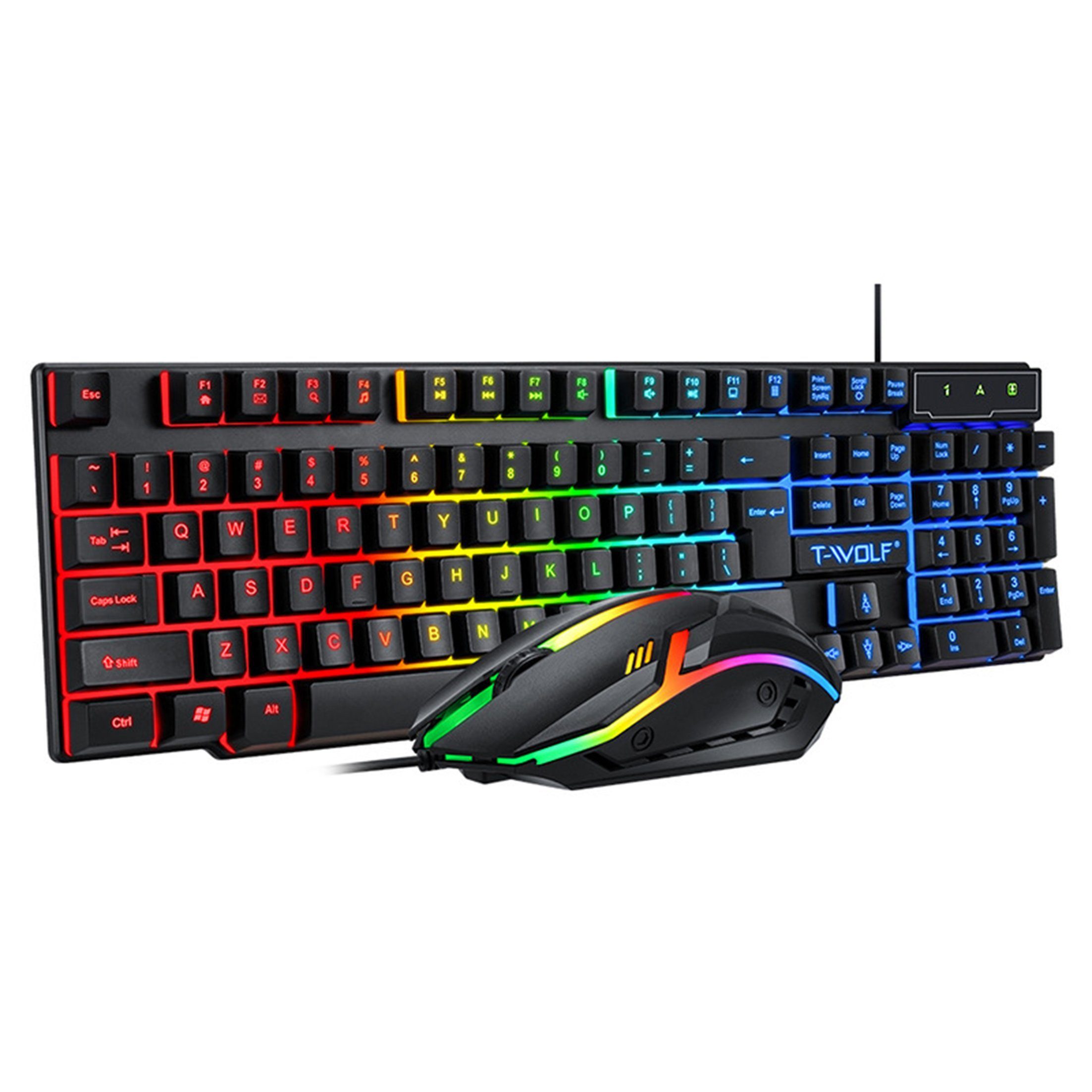 KINSI 4-in-1 Gaming-Set - 104-Tasten Tastatur, Maus, Kopfhörer & Mauspad Tastatur-, Maus- und Mauspad-Set, RGB Beleuchtung,Komplett-Set für PC & Laptop