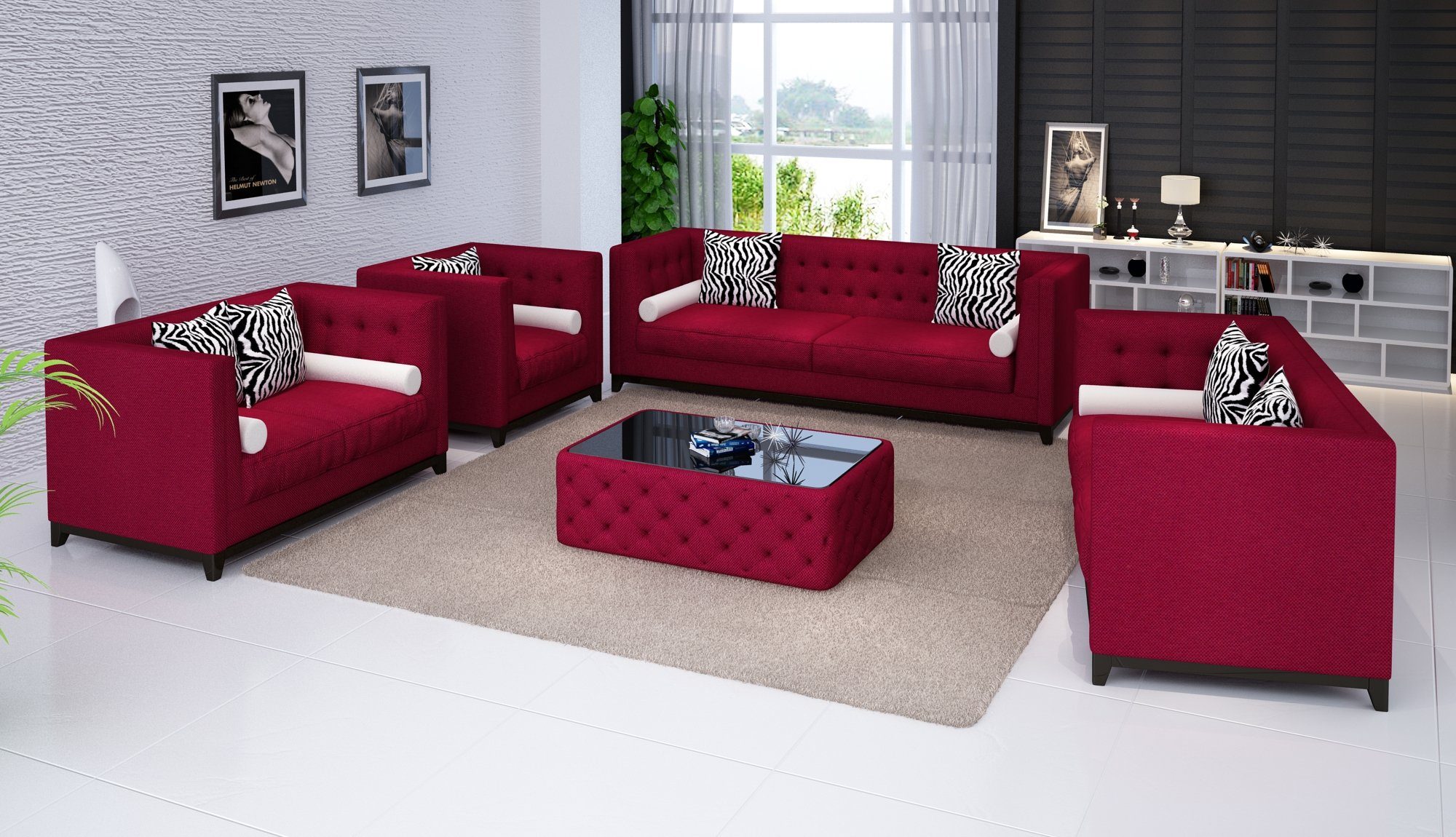 JVmoebel Sofa Ledersofa Sofa Couchen Sitzer Set Sofa Polster Couch 4tlg Sessel, Made in Europe Rot