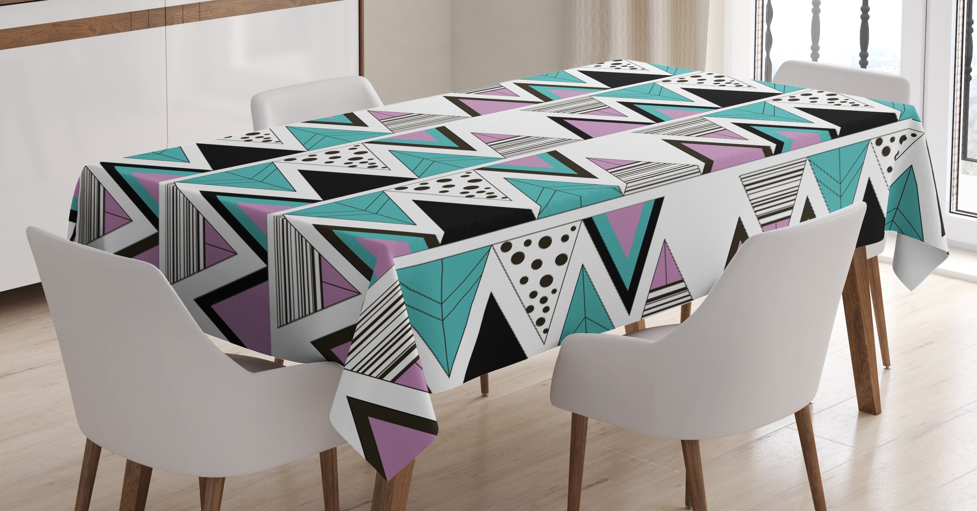 Abakuhaus Tischdecke Farbfest Waschbar Für den Außen Bereich geeignet Klare Farben, Geometrisch 80er Memphis Zigzag