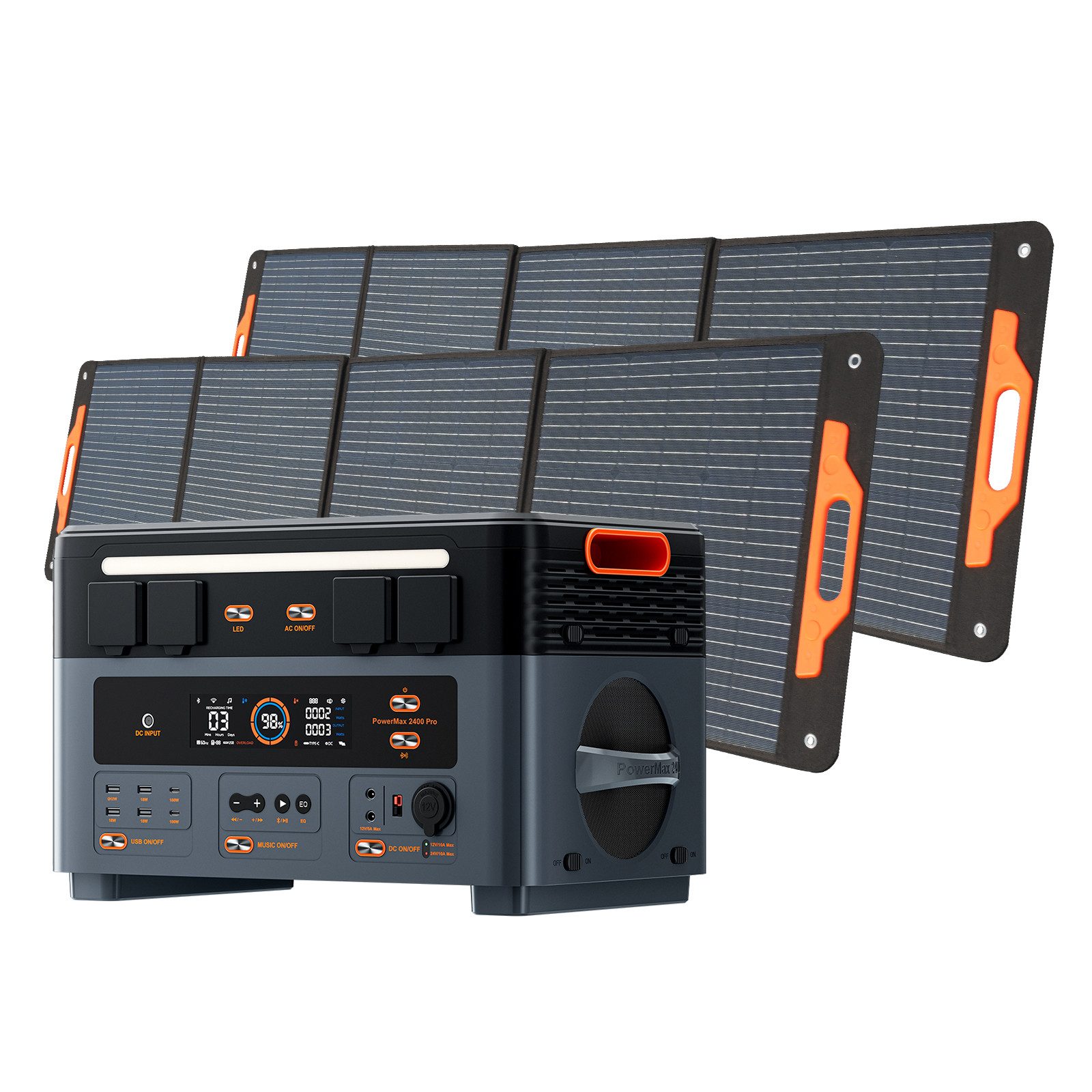 OSCAL Stromerzeuger Mikro-Wechselrichter PowerMax 2400Pro Powerstation 2016Wh, 2,4 in kW, Trennbar/mit Stereo/Strom ins Netz rückspeisen/16 Anschlüsse